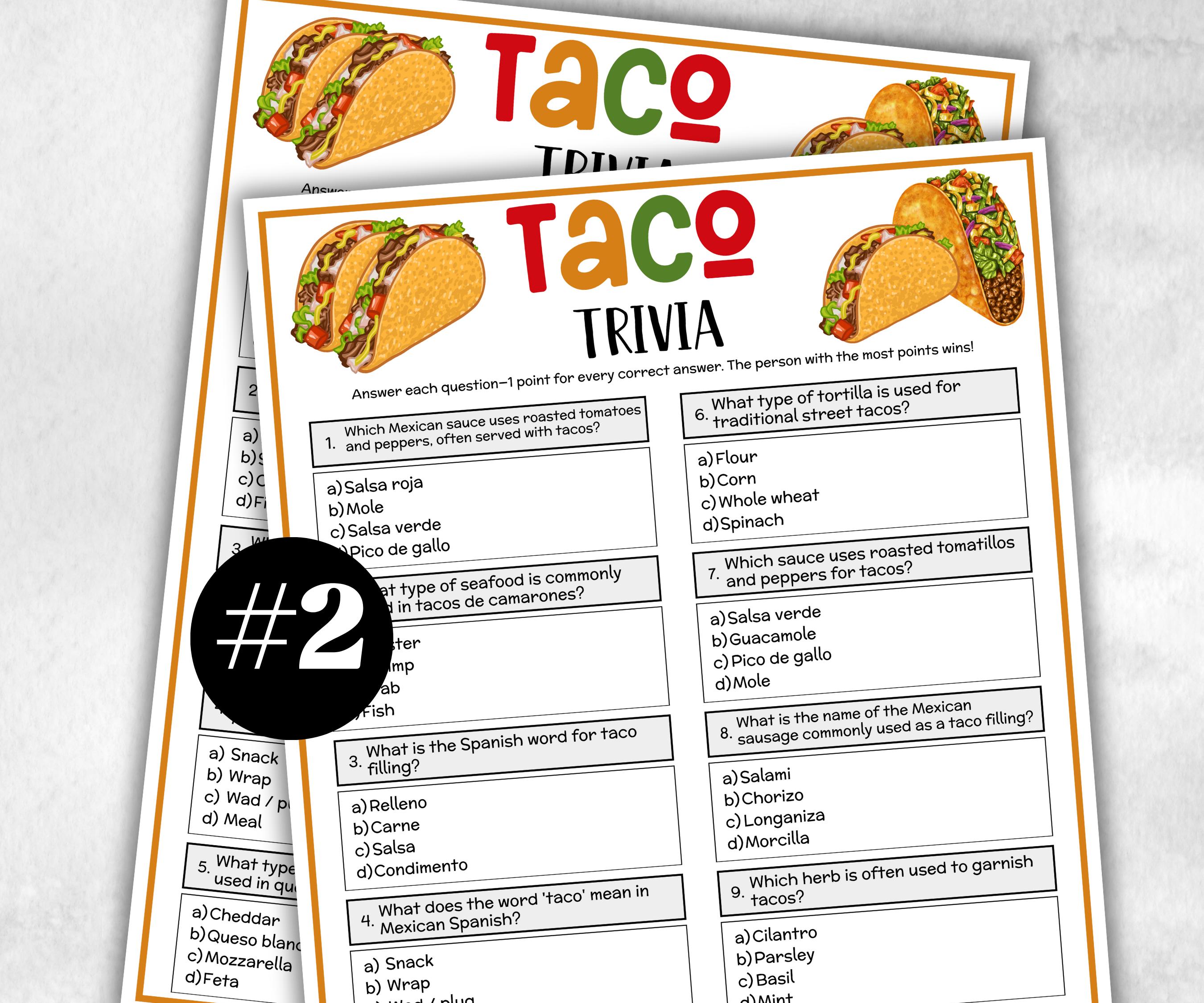 Taco Party Trivia, Cinco De Mayo Game, Mexican Party, Taco Tuesday, Fiesta Party Game, Mexican Fiesta Party, Mexican Fiesta Trivia, Summer-Holidays -TheHustlingCatLady-Party Games