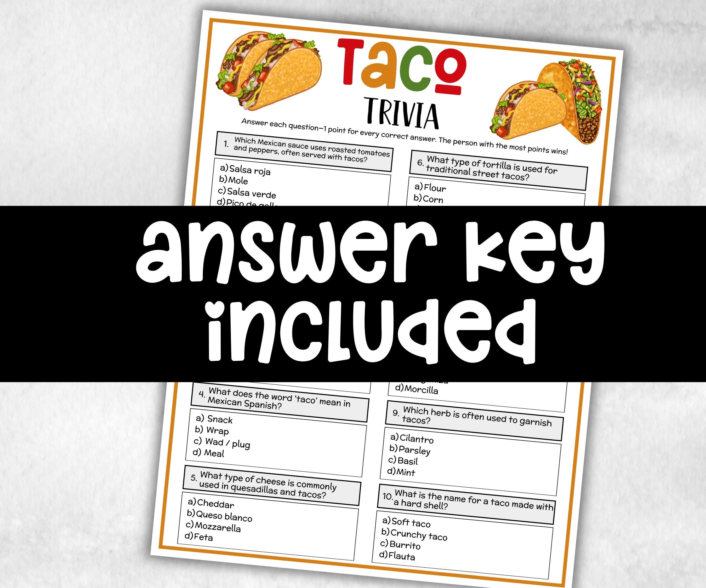 Taco Party Trivia, Cinco De Mayo Game, Mexican Party, Taco Tuesday, Fiesta Party Game, Mexican Fiesta Party, Mexican Fiesta Trivia, Summer-Holidays -TheHustlingCatLady-Party Games