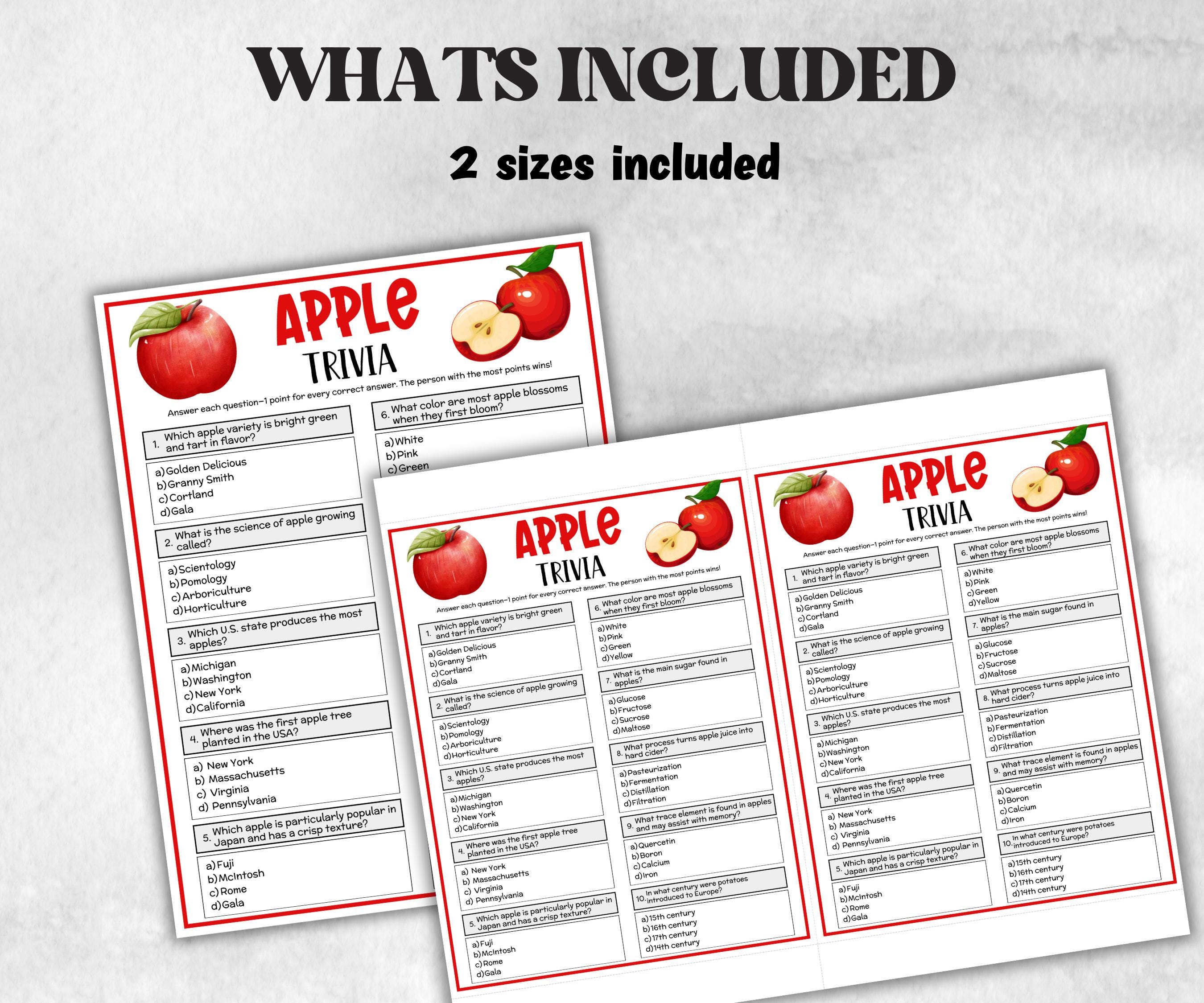 Apple Trivia Game, Fall Trivia Game, Thanksgiving, Apple Baby Shower, Fall Autumn Party Game, fall festival activity, classroom game, church-Holidays -TheHustlingCatLady-Party Games