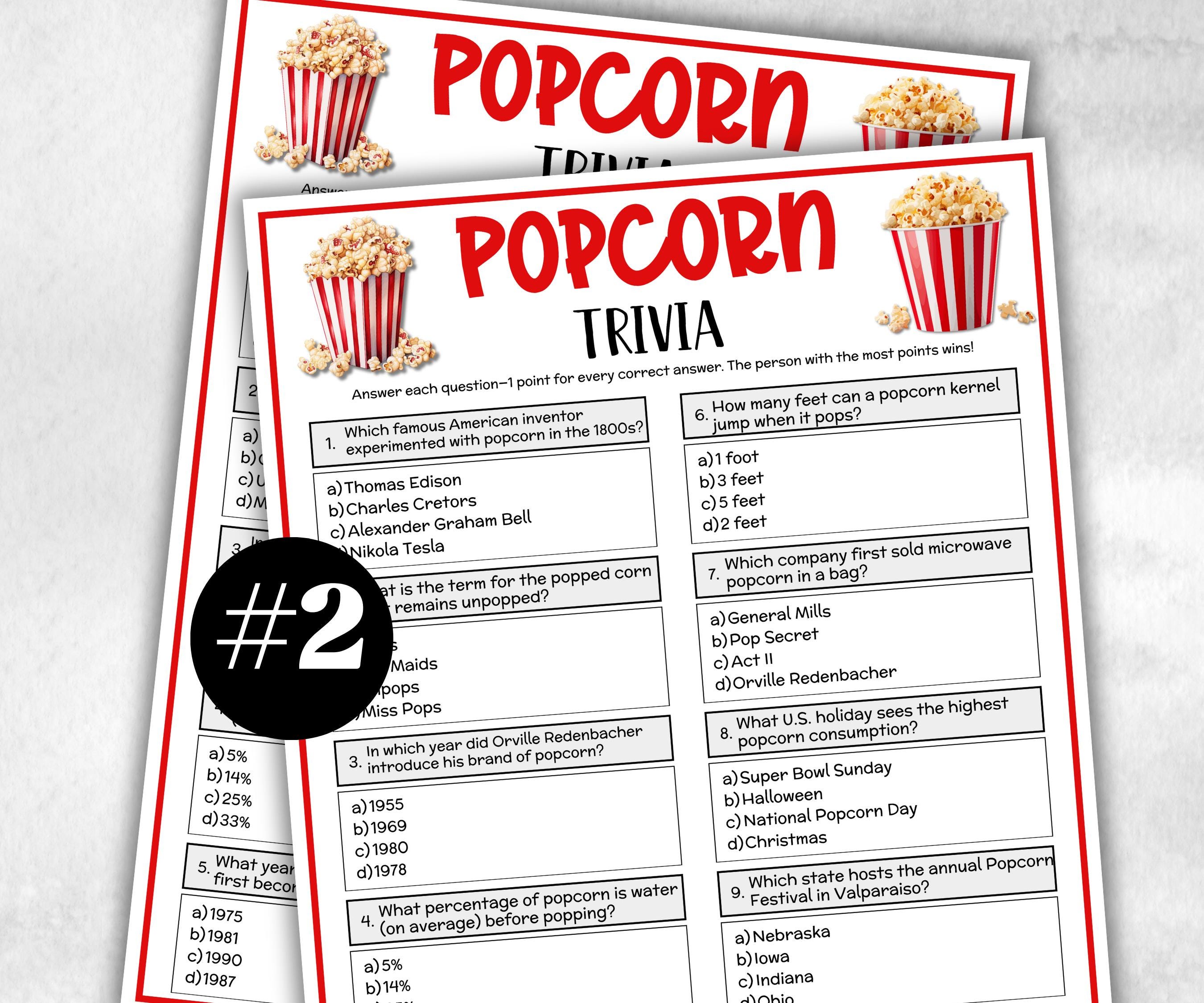 Popcorn Trivia, Movie Night, Popcorn Bar Activity, Family Game Night, Fast Food Trivia, Church Activity, Award Ceremony, Ready To Pop Quiz-Holidays -TheHustlingCatLady-Party Games