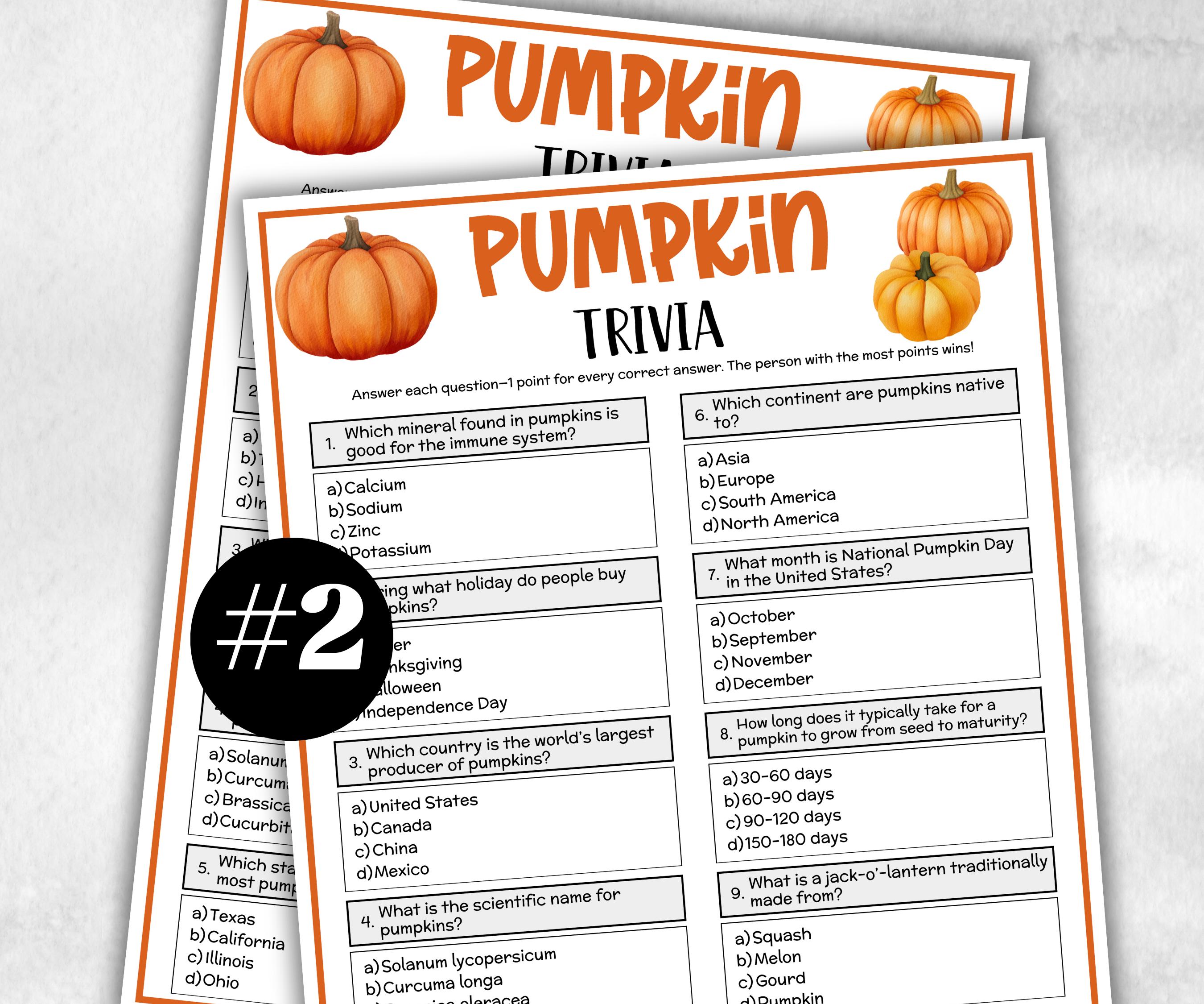 Pumpkin Trivia, Fall Baby Shower, Thanksgiving Game, Baby Shower Trivia, Office Party Games, Halloween Party Game, dinner party, school-Holidays -TheHustlingCatLady-Party Games