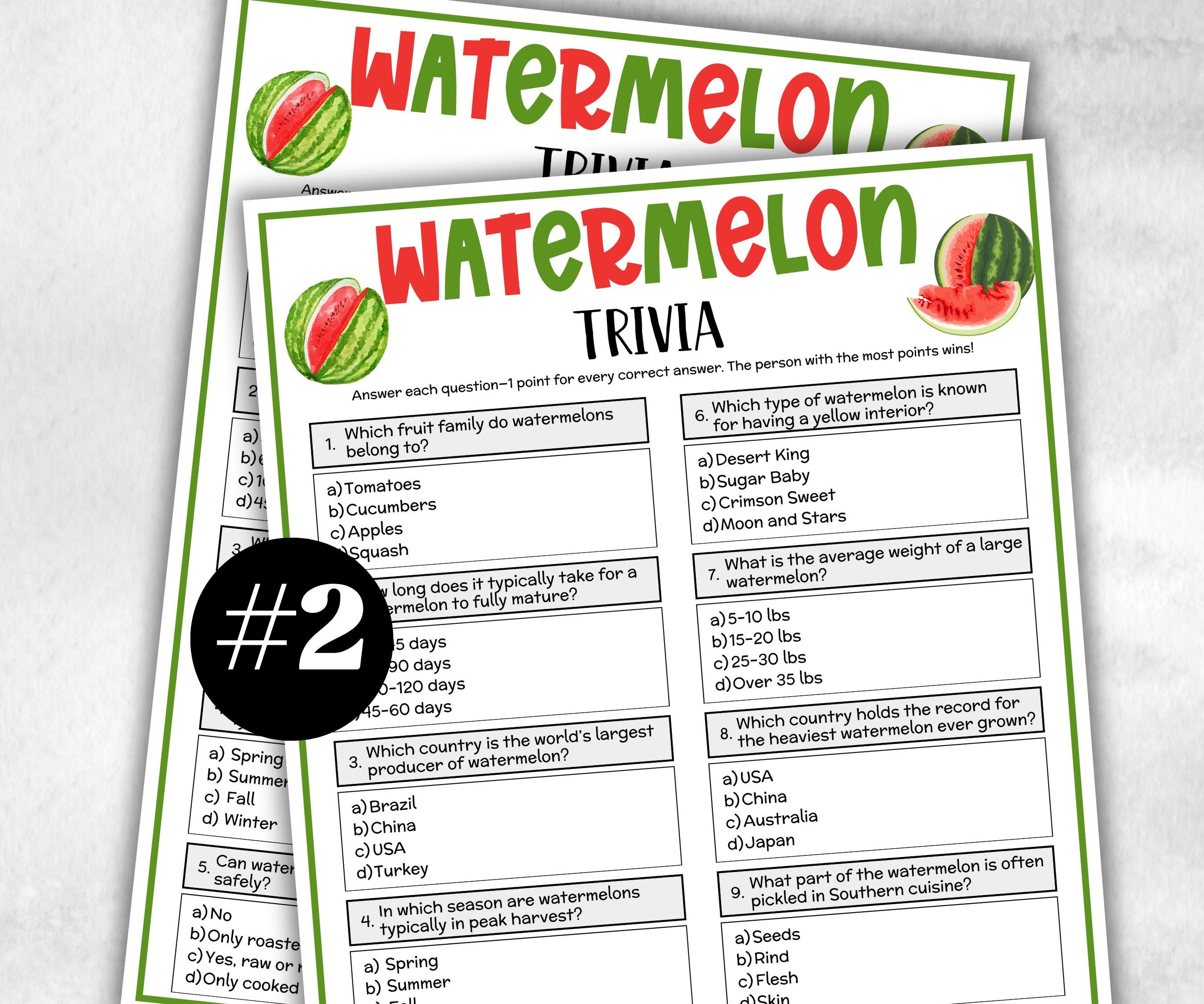 Watermelon Trivia, Summer Watermelon, Watermelon Party, Family Game Night, Holiday Party, National Watermelon, Watermelon Baby Birthday,-Holidays -TheHustlingCatLady-Party Games
