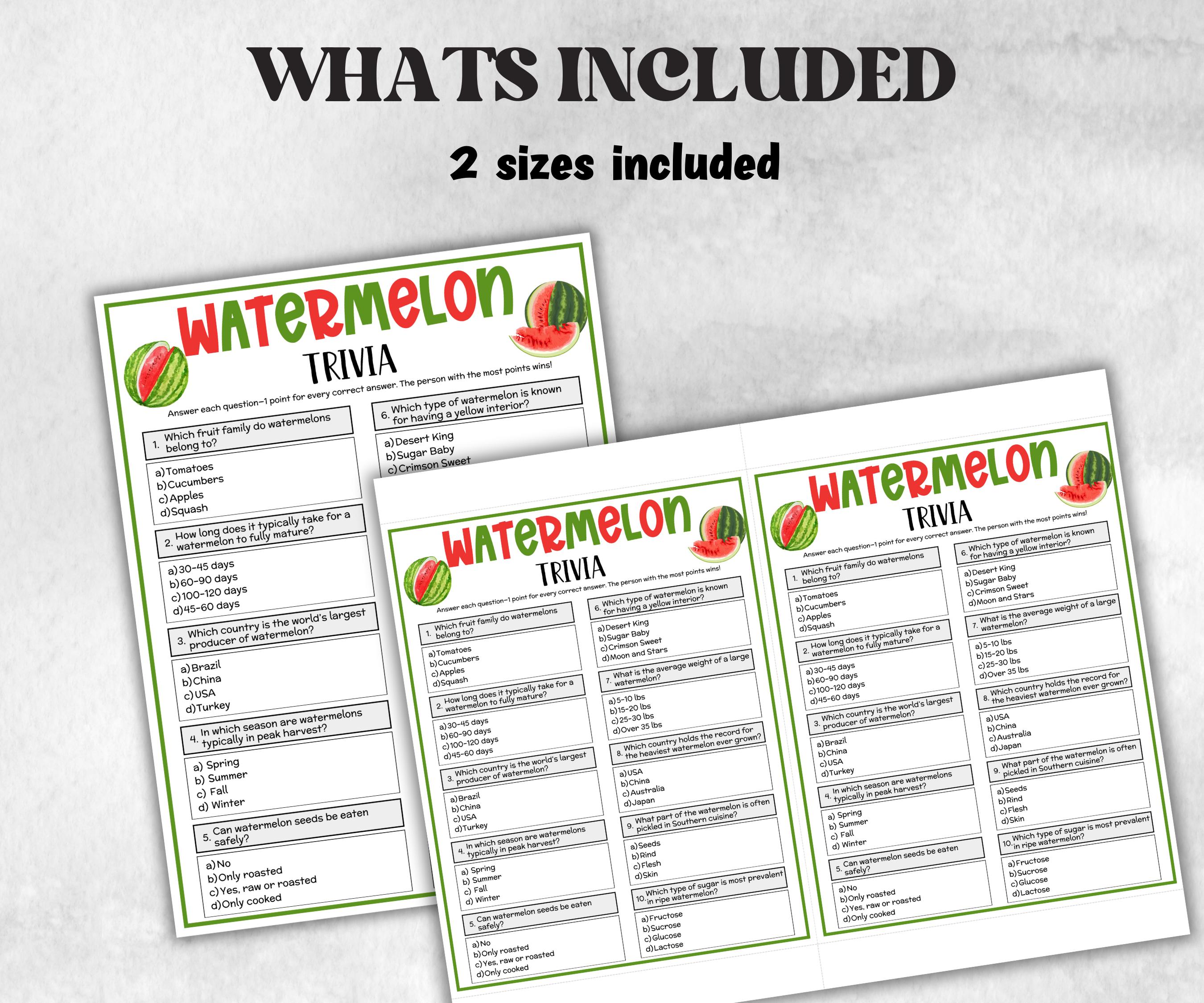 Watermelon Trivia, Summer Watermelon, Watermelon Party, Family Game Night, Holiday Party, National Watermelon, Watermelon Baby Birthday,-Holidays -TheHustlingCatLady-Party Games