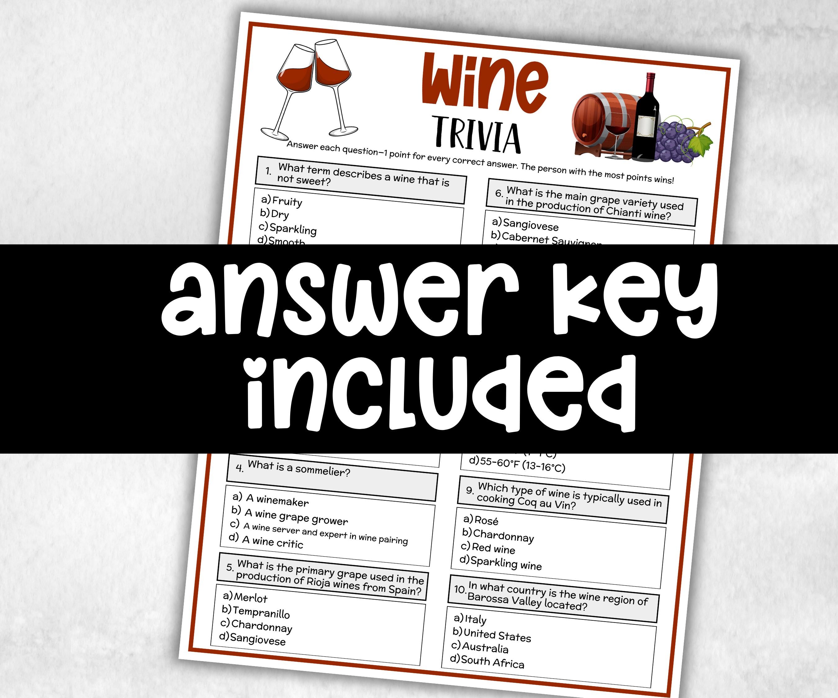 Wine Trivia Game, Wine Tasting Party, Wine Themed Party, Bridal Shower Game, Bachelorette Wine Cheese Party, Trivia Game Night, Dinner Party-Holidays -TheHustlingCatLady-Party Games