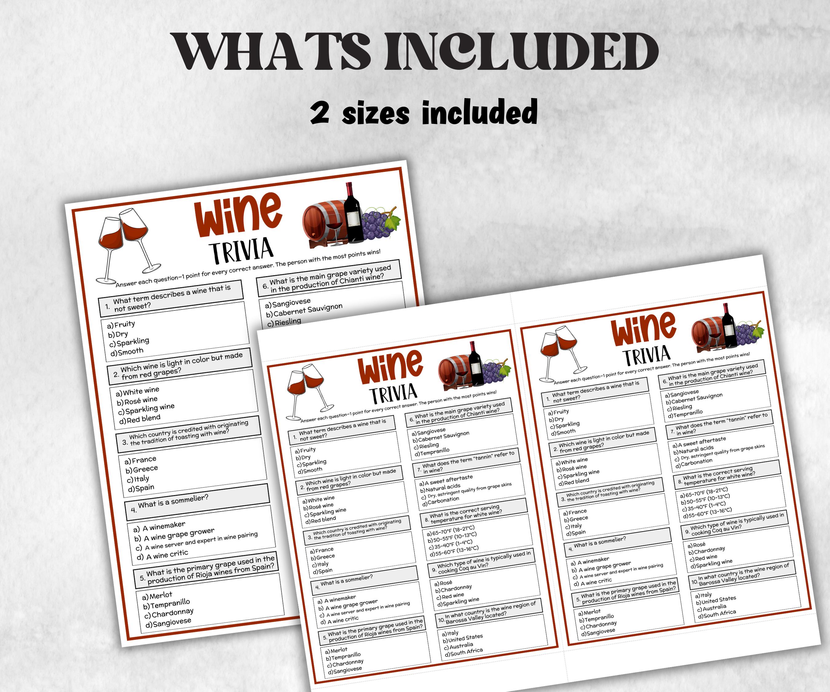 Wine Trivia Game, Wine Tasting Party, Wine Themed Party, Bridal Shower Game, Bachelorette Wine Cheese Party, Trivia Game Night, Dinner Party-Holidays -TheHustlingCatLady-Party Games