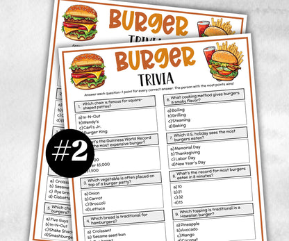 Hamburger Trivia, Bbq Burger Party Game, Fast Food Trivia, July 4Th Trivia, Summer Party, Fast Food Team Building, Family Guessing Game,-Holidays -TheHustlingCatLady-Party Games