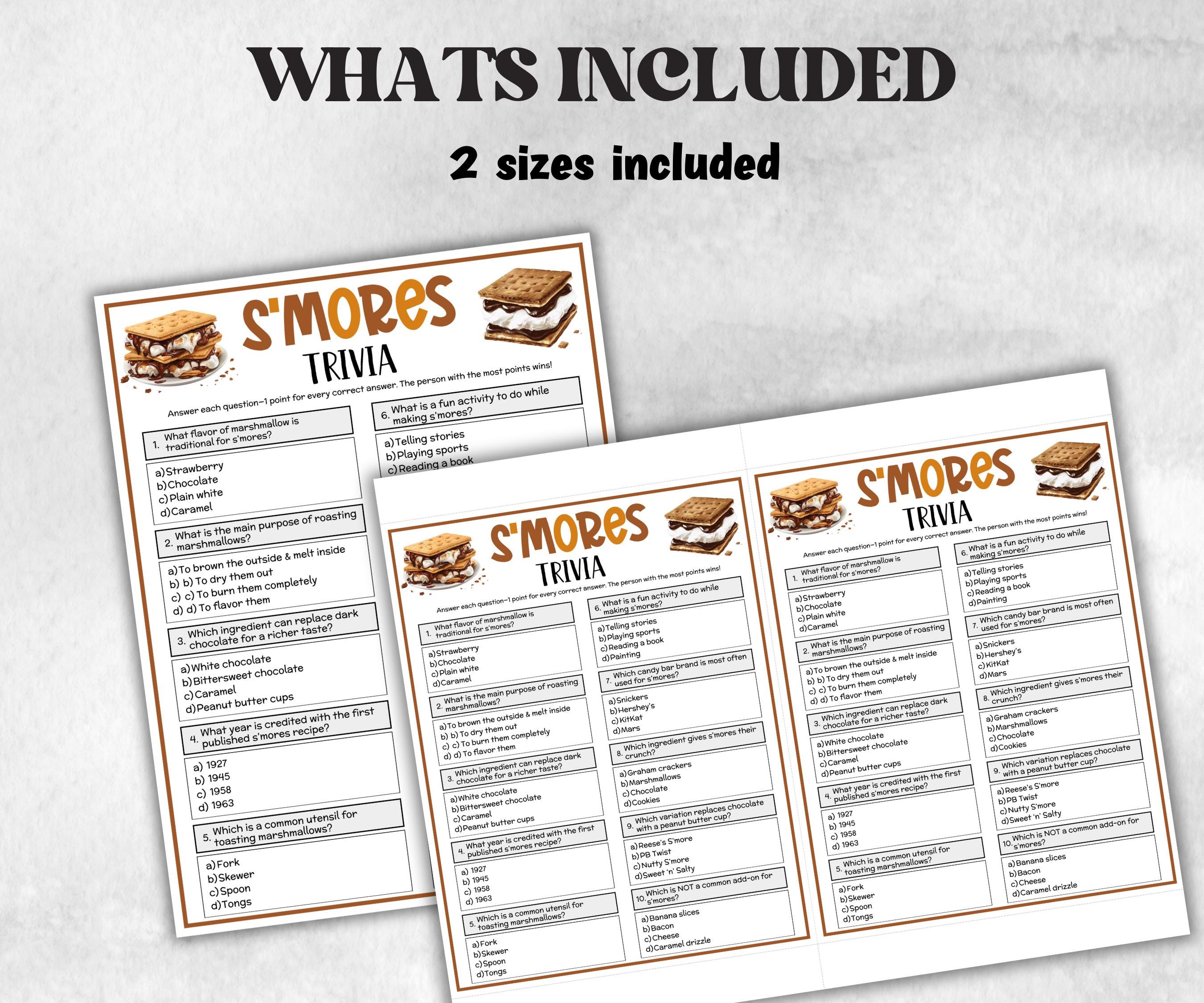 S'Mores Trivia Game, Camping Party Game, Church Activity, Summer Icebreaker, Smores 1st Birthday, Campfire Camping Birthday, Smores Shower-Holidays -TheHustlingCatLady-Party Games