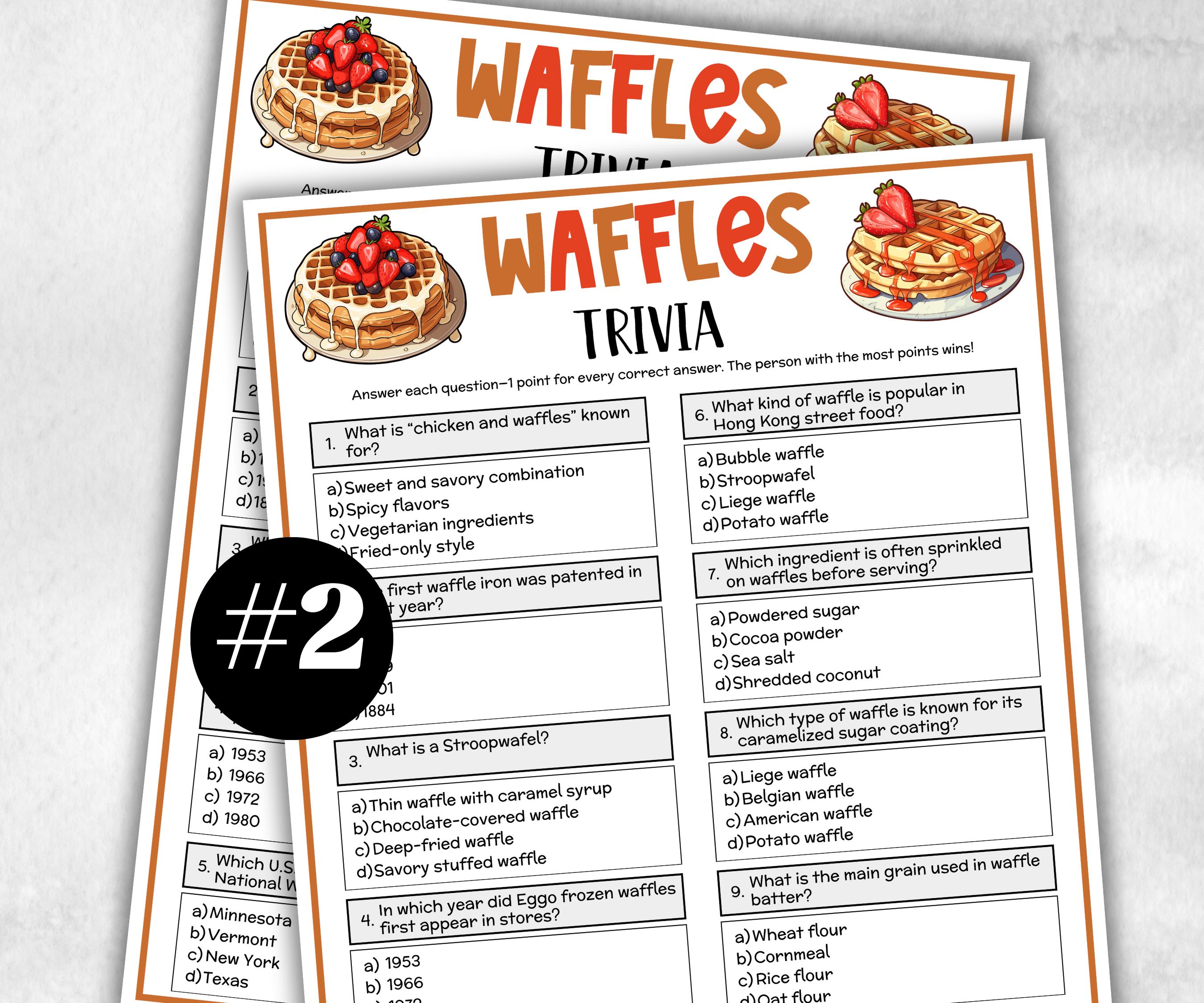 Waffles Printable Trivia Game, Brunch Party, Slumber Breakfast Party, National Waffle Day, Senior Game Night, Waffle Quiz,Classroom Activity-Holidays -TheHustlingCatLady-Party Games
