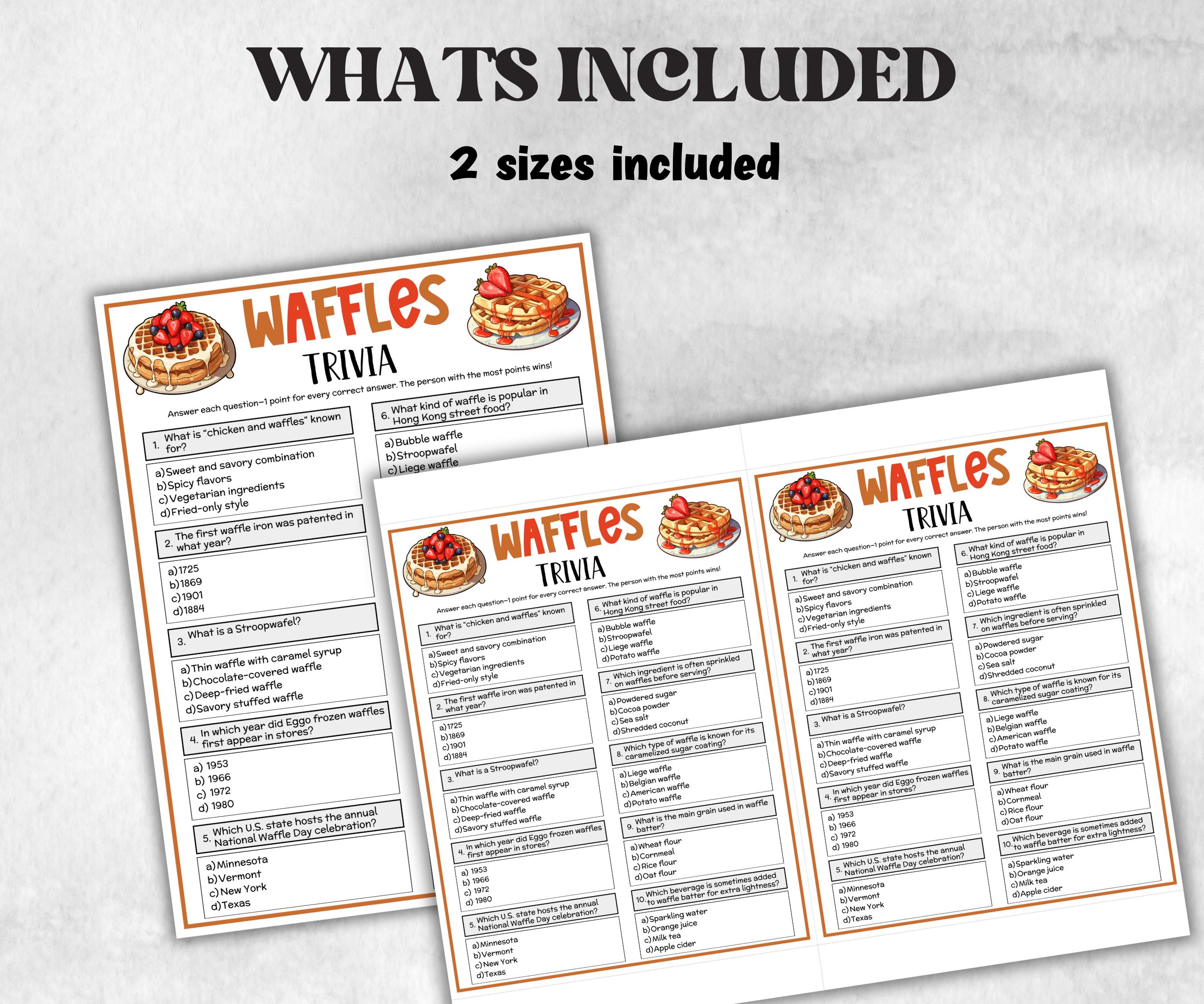 Waffles Printable Trivia Game, Brunch Party, Slumber Breakfast Party, National Waffle Day, Senior Game Night, Waffle Quiz,Classroom Activity-Holidays -TheHustlingCatLady-Party Games