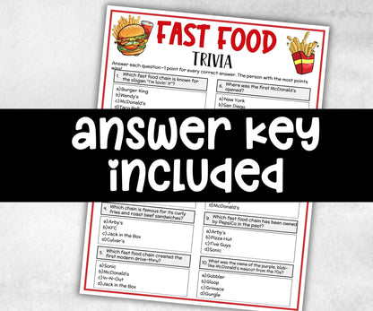 Fast Food Trivia, Family Game Night, Trivia for Seniors, Pub Trivia Quiz, Team Building, Family Reunion Game, 4th of July, Summer Trivia-Holidays -TheHustlingCatLady-Party Games