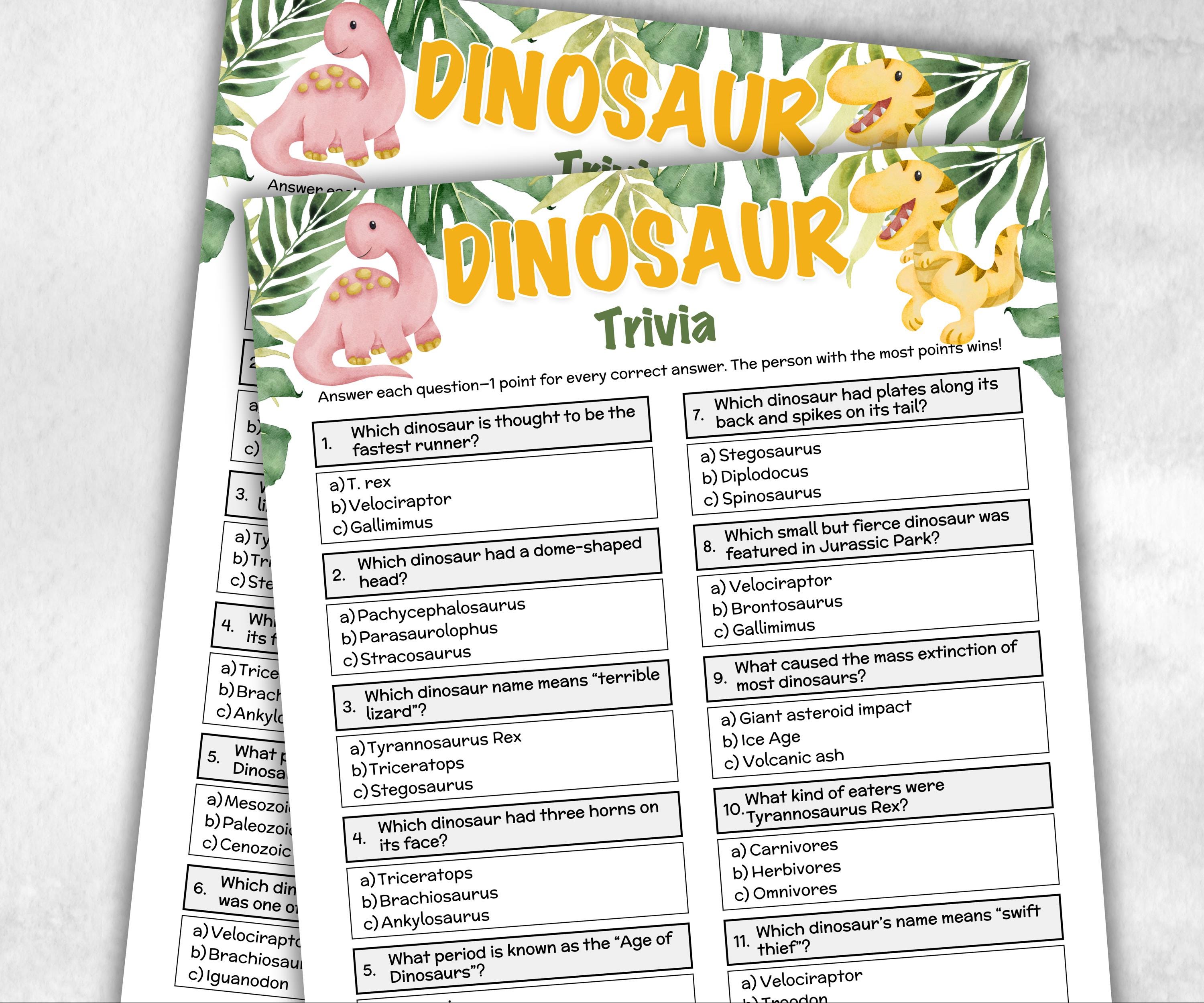 Dinosaur Trivia, Boy Birthday Game, Dinosaur Baby Shower, Printable Game, Dino Shower Games, Baby Shower Activity, Paleontology Grad Trivia-Holidays -TheHustlingCatLady-Party Games