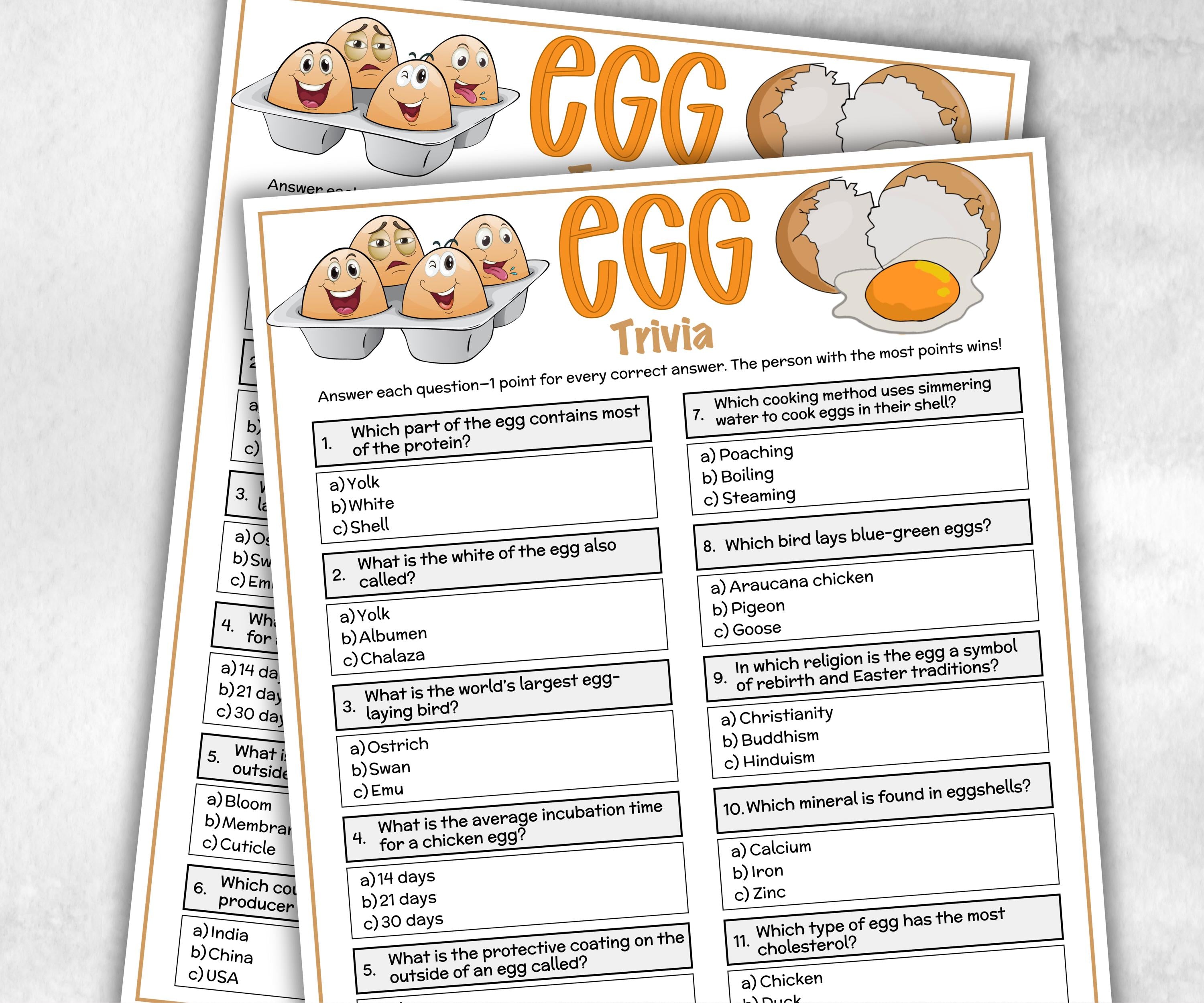 Egg Trivia, Holiday Party, Family Game Night, Senior Center, Adult Party Quiz, July Fruit, Breakfast Brunch, Ladies night quiz, Cooking game-Holidays -TheHustlingCatLady-Party Games