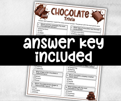 Chocolate Trivia, Family Game Night, Chocolate Day Quiz, Group Game, kid adult teen senior, team building, Ladies night, fun family activity-Holidays -TheHustlingCatLady-Party Games