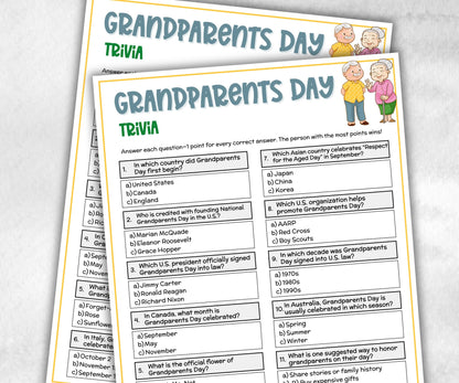 Grandparents Day Trivia, Grandkids Activity, Grandma Grandpa Party, Fun Family Trivia, Family Game Night, Tea Party, Grandpa Trivia Quiz-Holidays -TheHustlingCatLady-Party Games