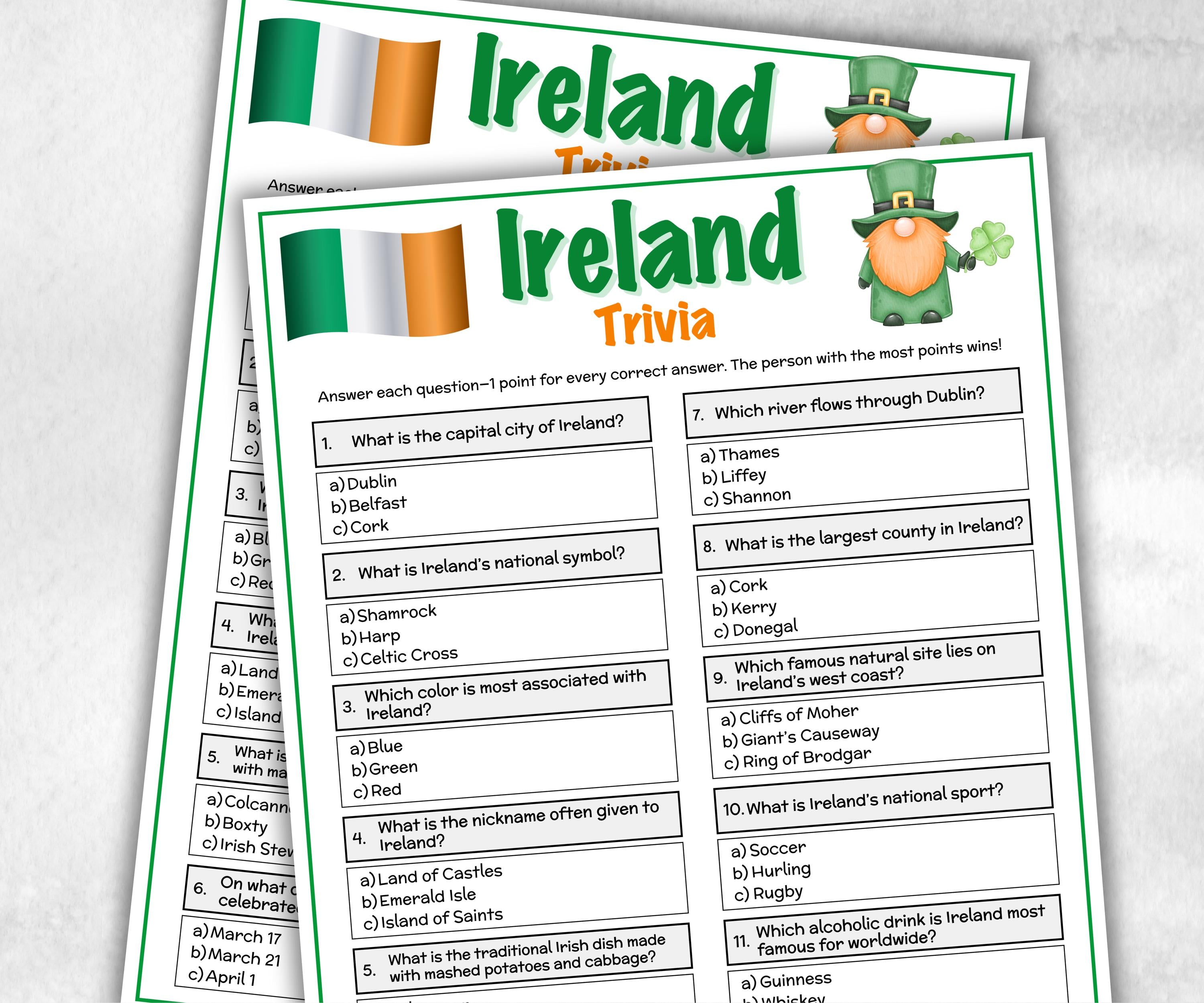 Ireland Trivia, Patricks Activity, Irish Party, St Paddys Day, Classroom Game, Family Game Night, Luck of the Irish, shamrock educational-Holidays -TheHustlingCatLady-Party Games