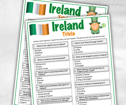 Ireland Trivia, Patricks Activity, Irish Party, St Paddys Day, Classroom Game, Family Game Night, Luck of the Irish, shamrock educational-Holidays -TheHustlingCatLady-Party Games
