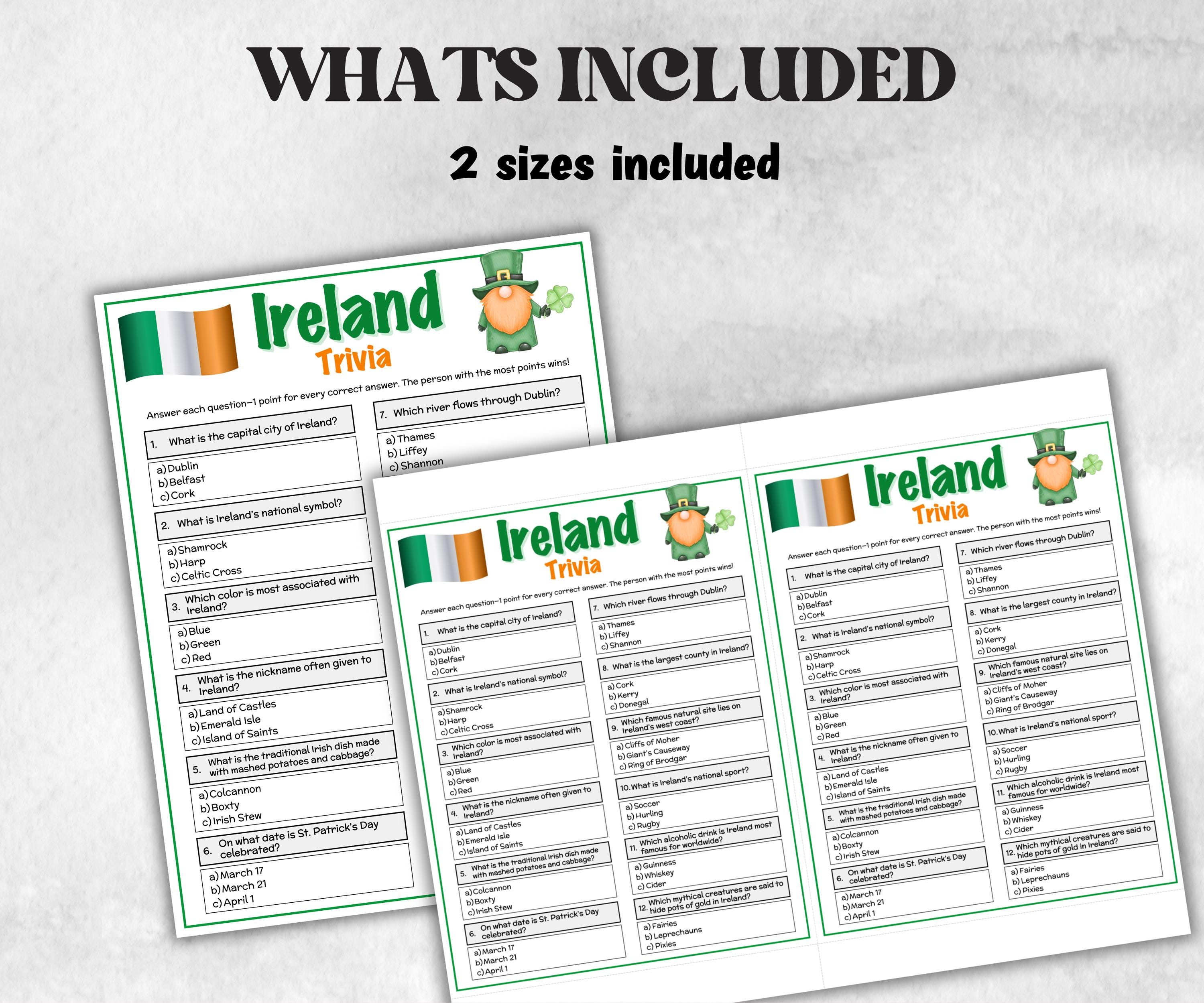 Ireland Trivia, Patricks Activity, Irish Party, St Paddys Day, Classroom Game, Family Game Night, Luck of the Irish, shamrock educational-Holidays -TheHustlingCatLady-Party Games