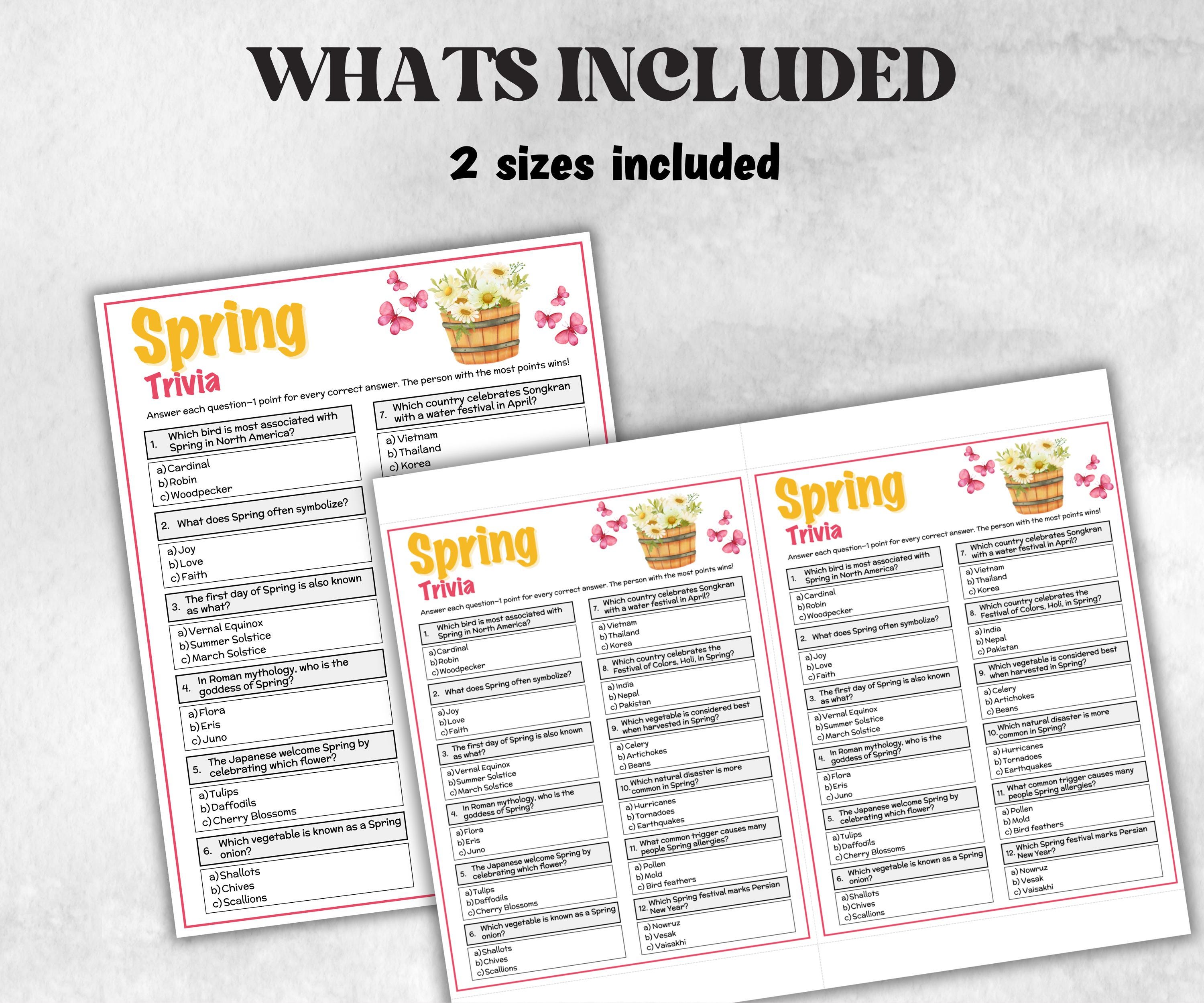 Spring Trivia, Spring Activity, Trivia Questions, Game For Seniors, Garden Party Spring Break, Family Game Night, Group Game, kid adult teen-Holidays -TheHustlingCatLady-Party Games