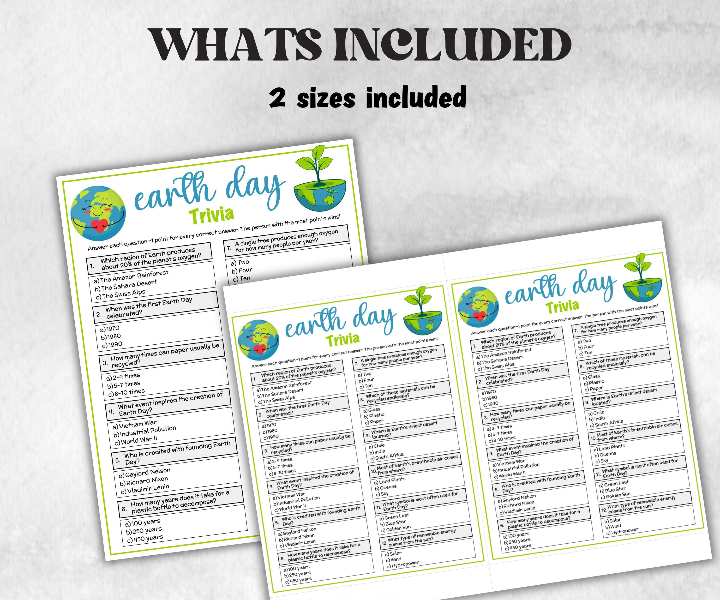 Earth Day Trivia Questions, Game For Seniors, Family Game Night, Group Game, kid adult teen senior, Earth Day Quiz, Earth Day Activity game-Holidays -TheHustlingCatLady-Party Games