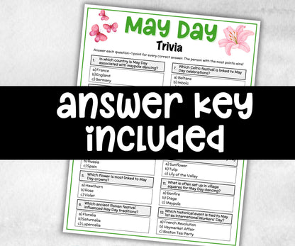 May Day Trivia, Spring Activity, Trivia Question, Game For Seniors, Garden Party Spring Break, Family Game Night, Group Game, kid adult teen-Holidays -TheHustlingCatLady-Party Games