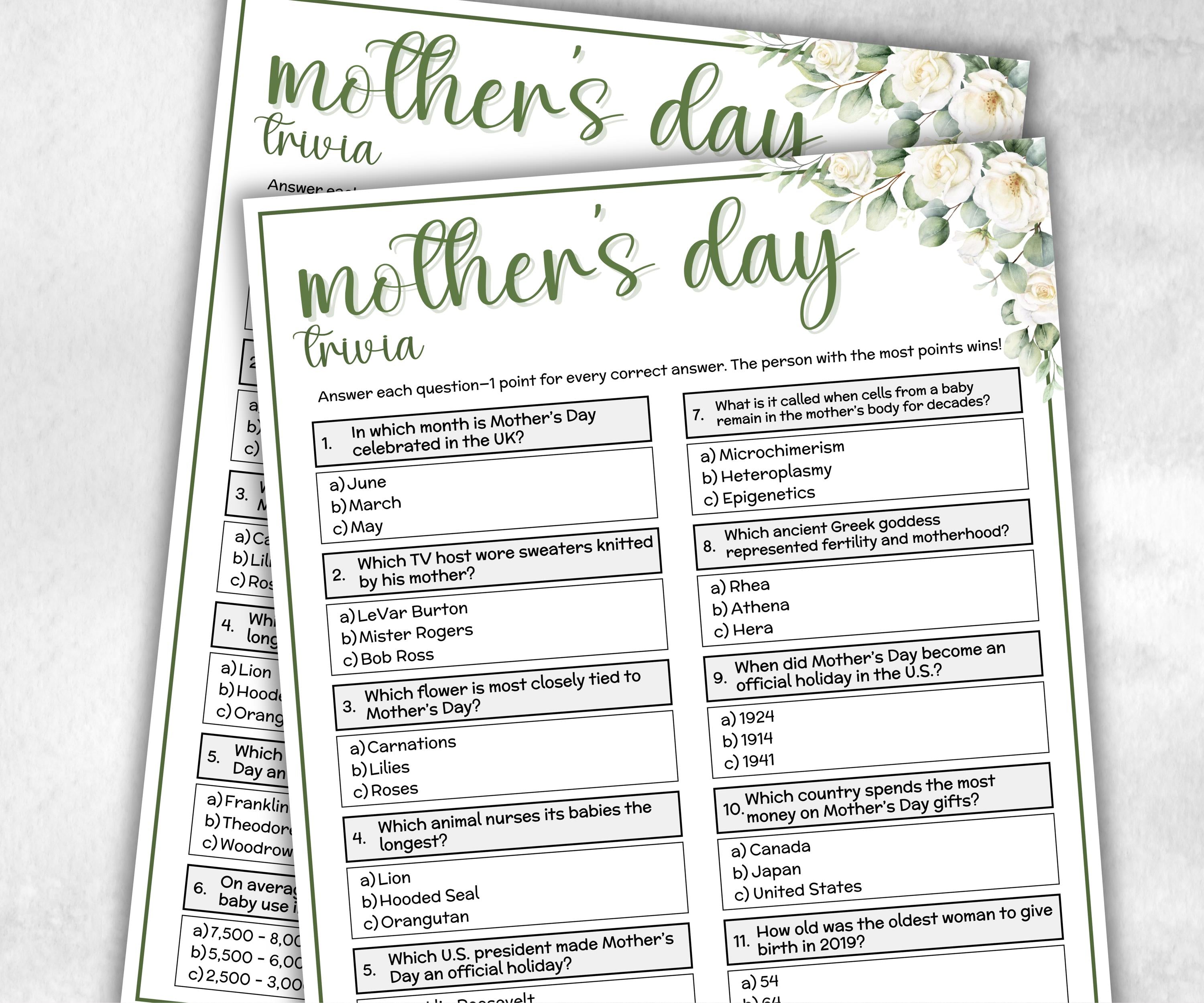 Mother's Day Trivia, Family Game Night, Group Game, kid adult teen, Mom Mama Aunt Grandma Grandmom ideas, mothers day birthday gift, trivia-Holidays -TheHustlingCatLady-Party Games