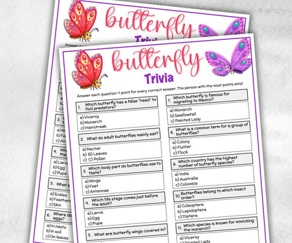 Butterfly Trivia, Spring Activity, Trivia Questions, Butterfly Baby shower, floral baby game, Floral bridal party, pink purple butterfly-Holidays -TheHustlingCatLady-Party Games