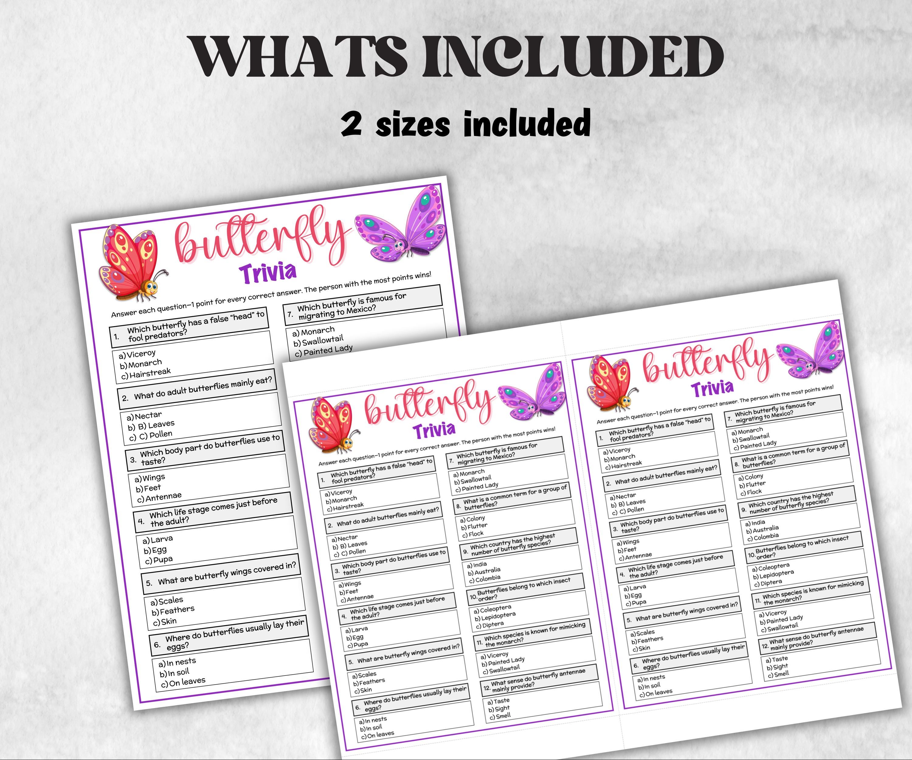 Butterfly Trivia, Spring Activity, Trivia Questions, Butterfly Baby shower, floral baby game, Floral bridal party, pink purple butterfly-Holidays -TheHustlingCatLady-Party Games