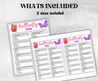 Butterfly Trivia, Spring Activity, Trivia Questions, Butterfly Baby shower, floral baby game, Floral bridal party, pink purple butterfly-Holidays -TheHustlingCatLady-Party Games
