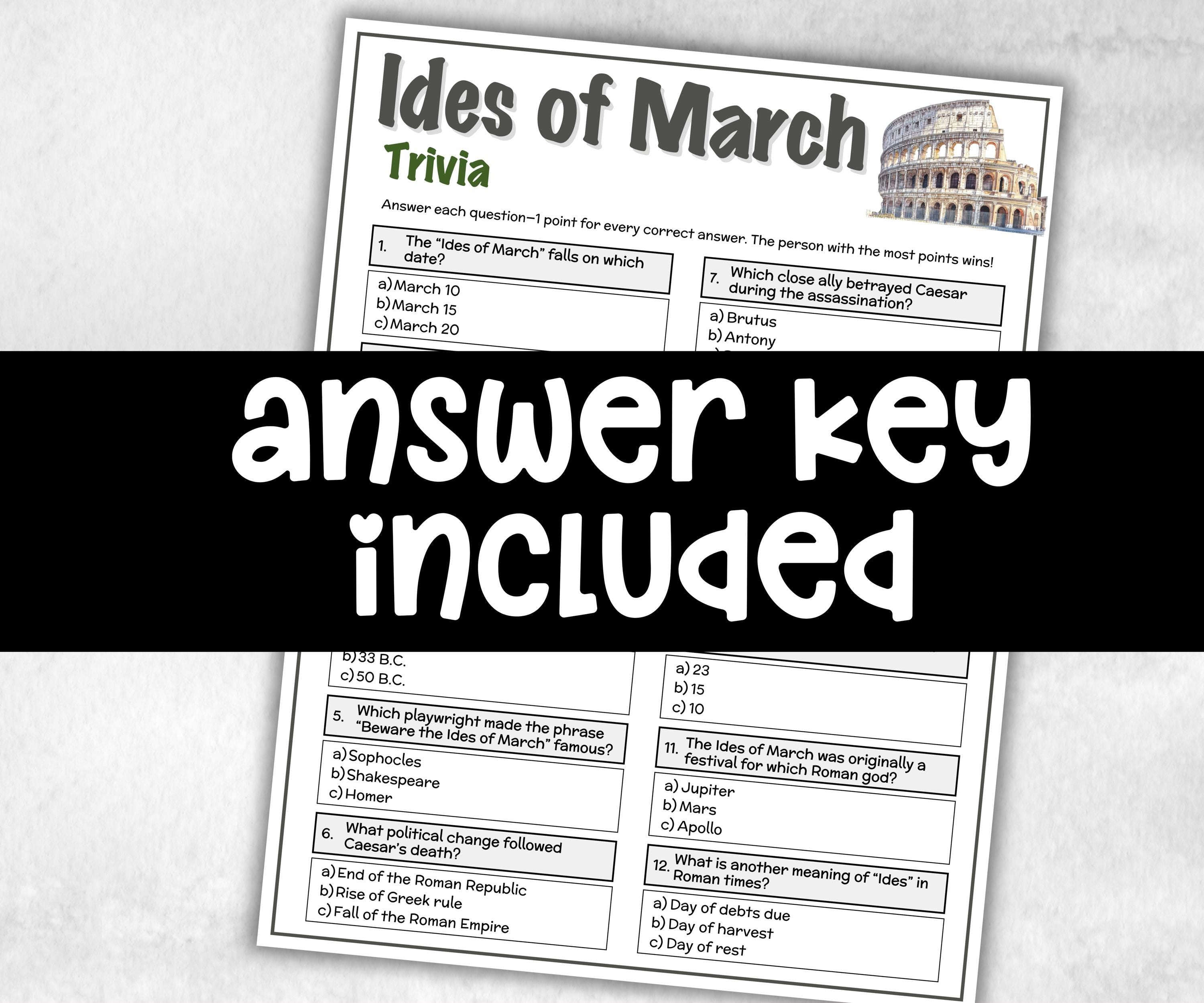 Ides of march Trivia, Family Game Night, English teacher Quiz, Group Game, kid adult teen senior, team building, fun family activity, school-Holidays -TheHustlingCatLady-Party Games