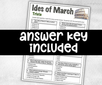 Ides of march Trivia, Family Game Night, English teacher Quiz, Group Game, kid adult teen senior, team building, fun family activity, school-Holidays -TheHustlingCatLady-Party Games