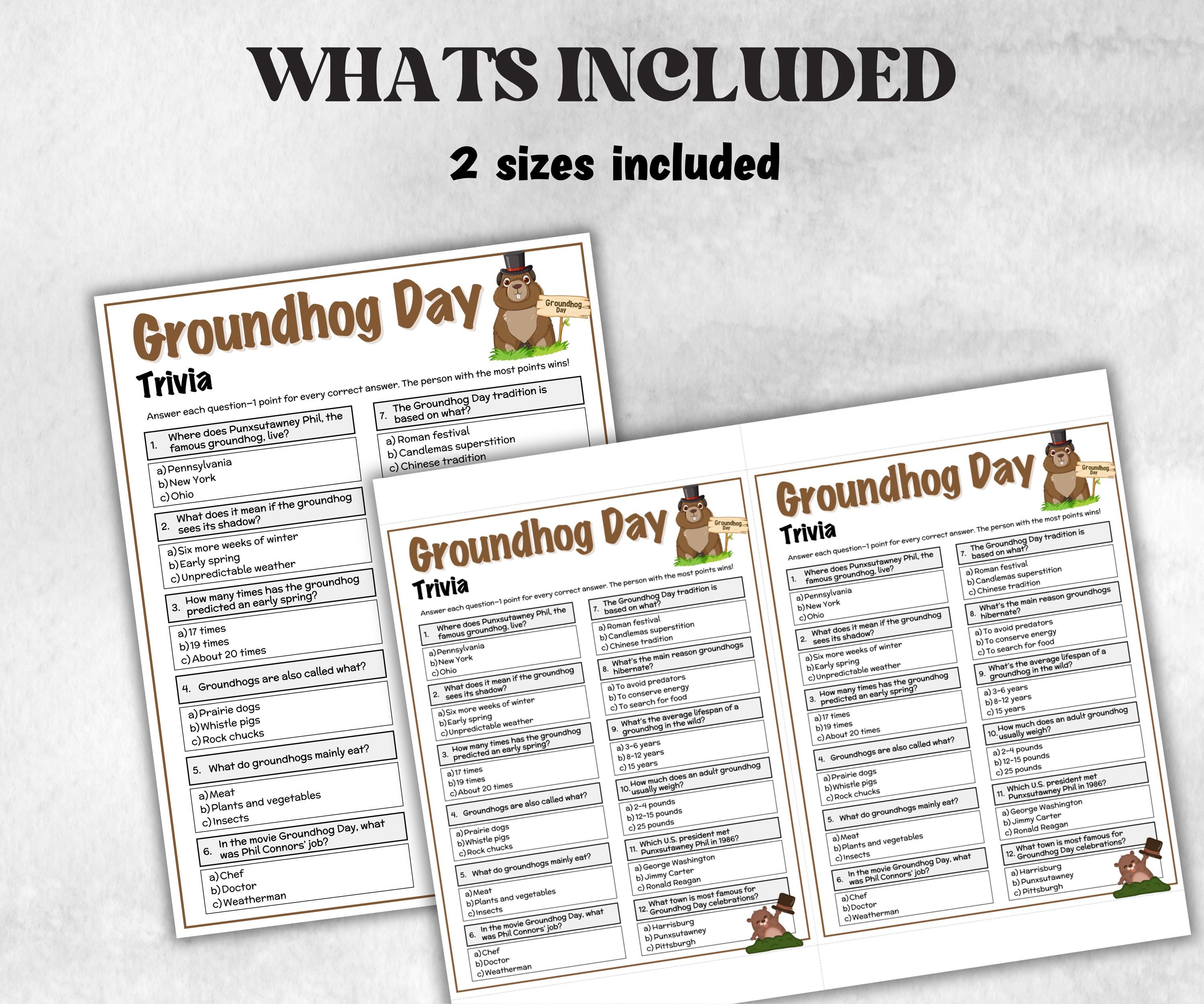 Groundhog Day Trivia, Groundhog Day Party Games, Family Game Night, Punxsutawney Phil, Trivia Questions, Trivia Game Night, Games For Senior-Holidays -TheHustlingCatLady-Party Games