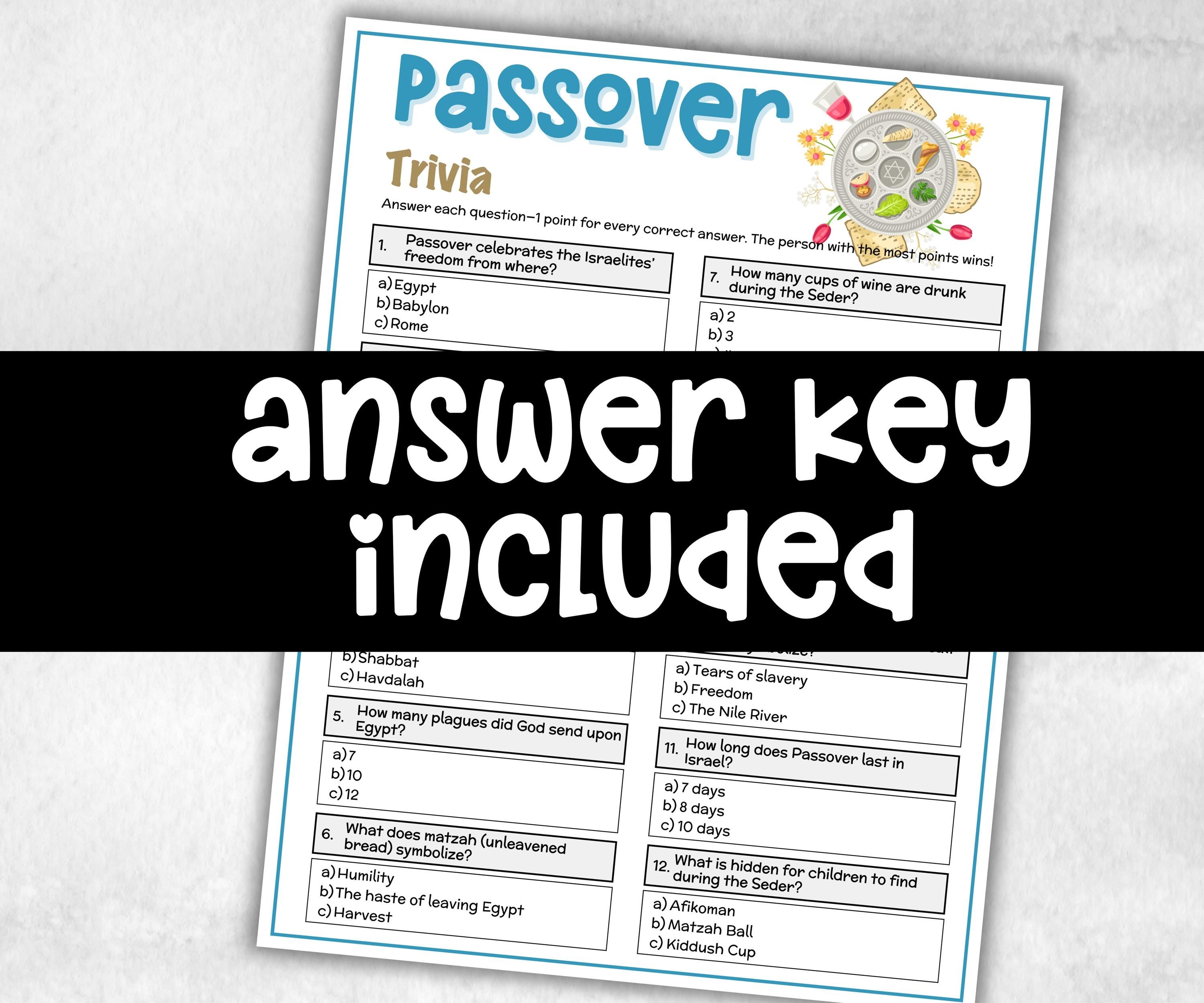 Passover Trivia, Passover Jewish Sedar Party, Jewish Holiday Quiz, Classroom Activity, homeschool activity, Hebrew School Game, family game-Holidays -TheHustlingCatLady-Party Games