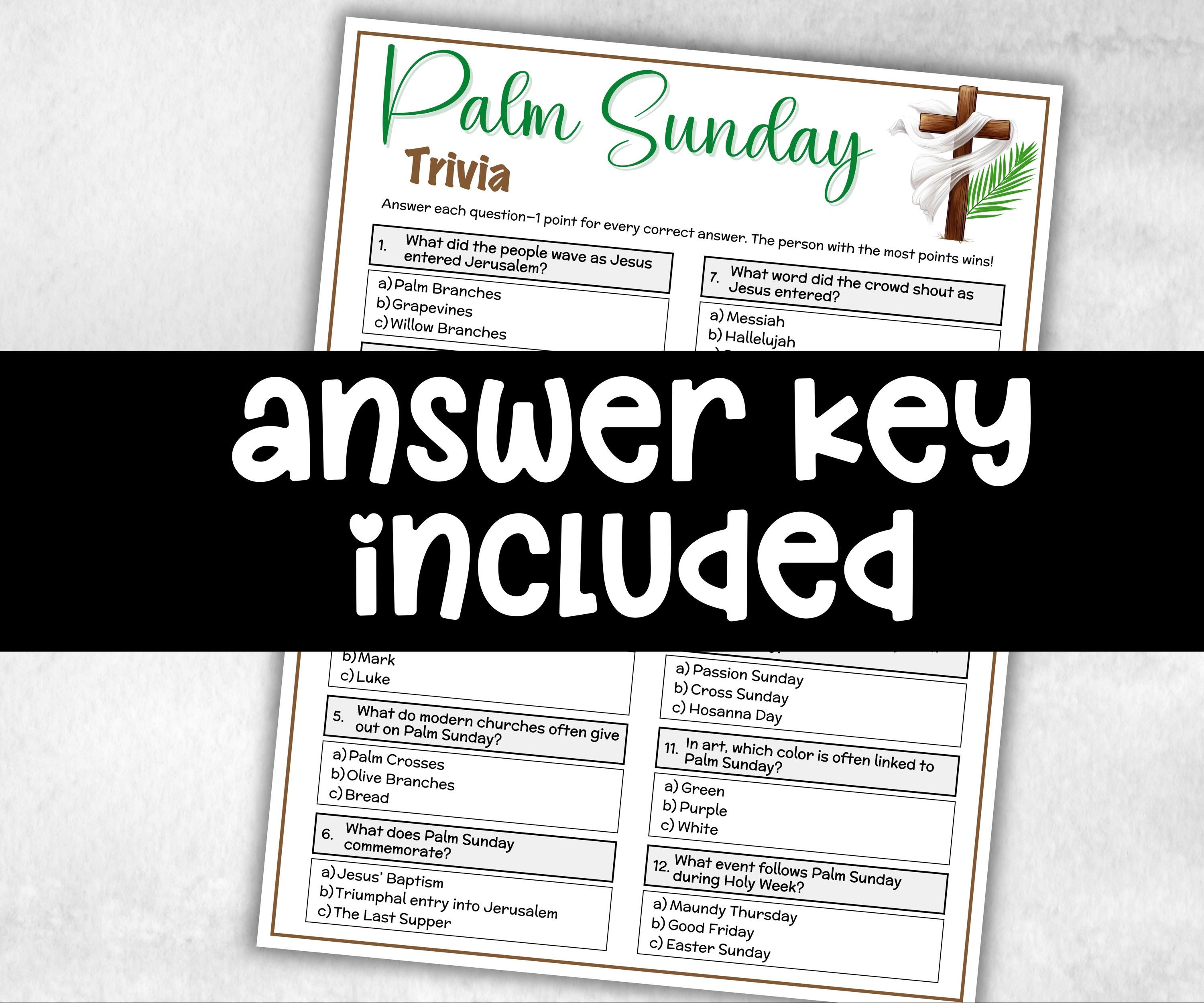 Printable Palm Sunday Trivia, Classroom Riddles, Church Fundraiser, Adult Teen church Icebreaker game, Easter Trivia Game, Holy Week Game-Office Supplies -TheHustlingCatLady-Party Games