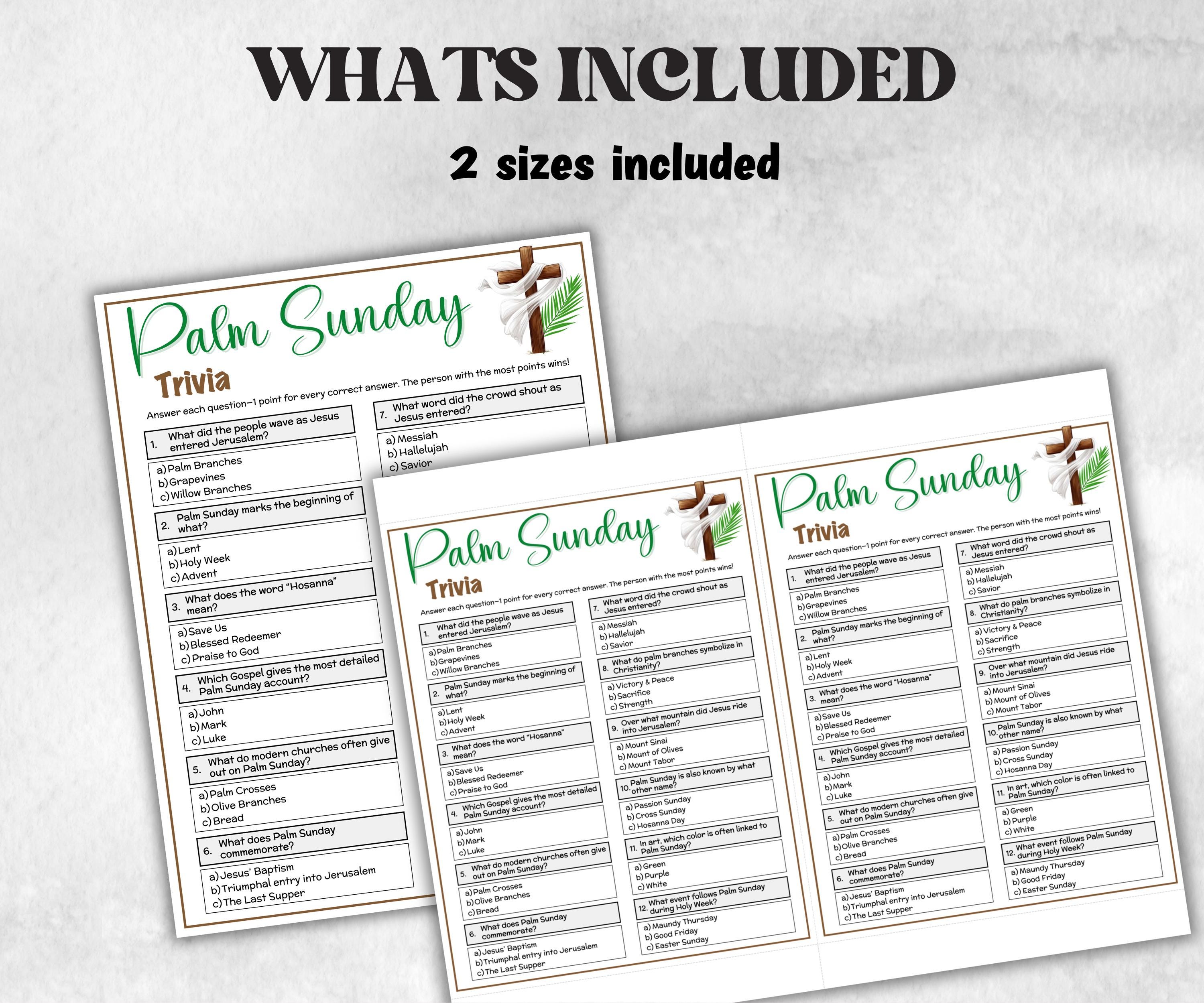 Printable Palm Sunday Trivia, Classroom Riddles, Church Fundraiser, Adult Teen church Icebreaker game, Easter Trivia Game, Holy Week Game-Office Supplies -TheHustlingCatLady-Party Games