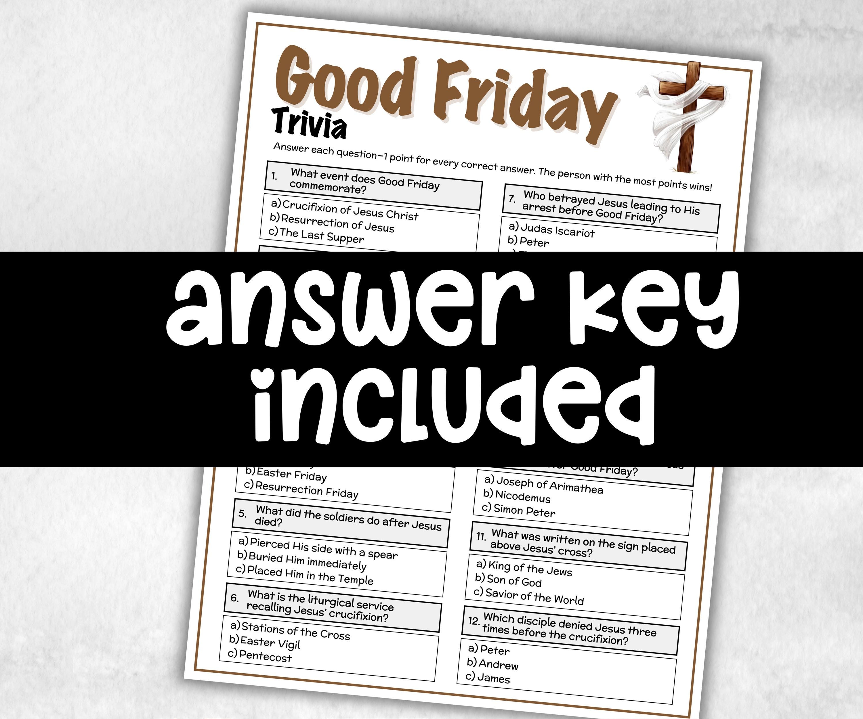Printable Good Friday Trivia, Church Fundraiser, Adult Teen church Icebreaker game, Easter Trivia Game, Holy Week Game, Lent Trivia-Office Supplies -TheHustlingCatLady-Party Games