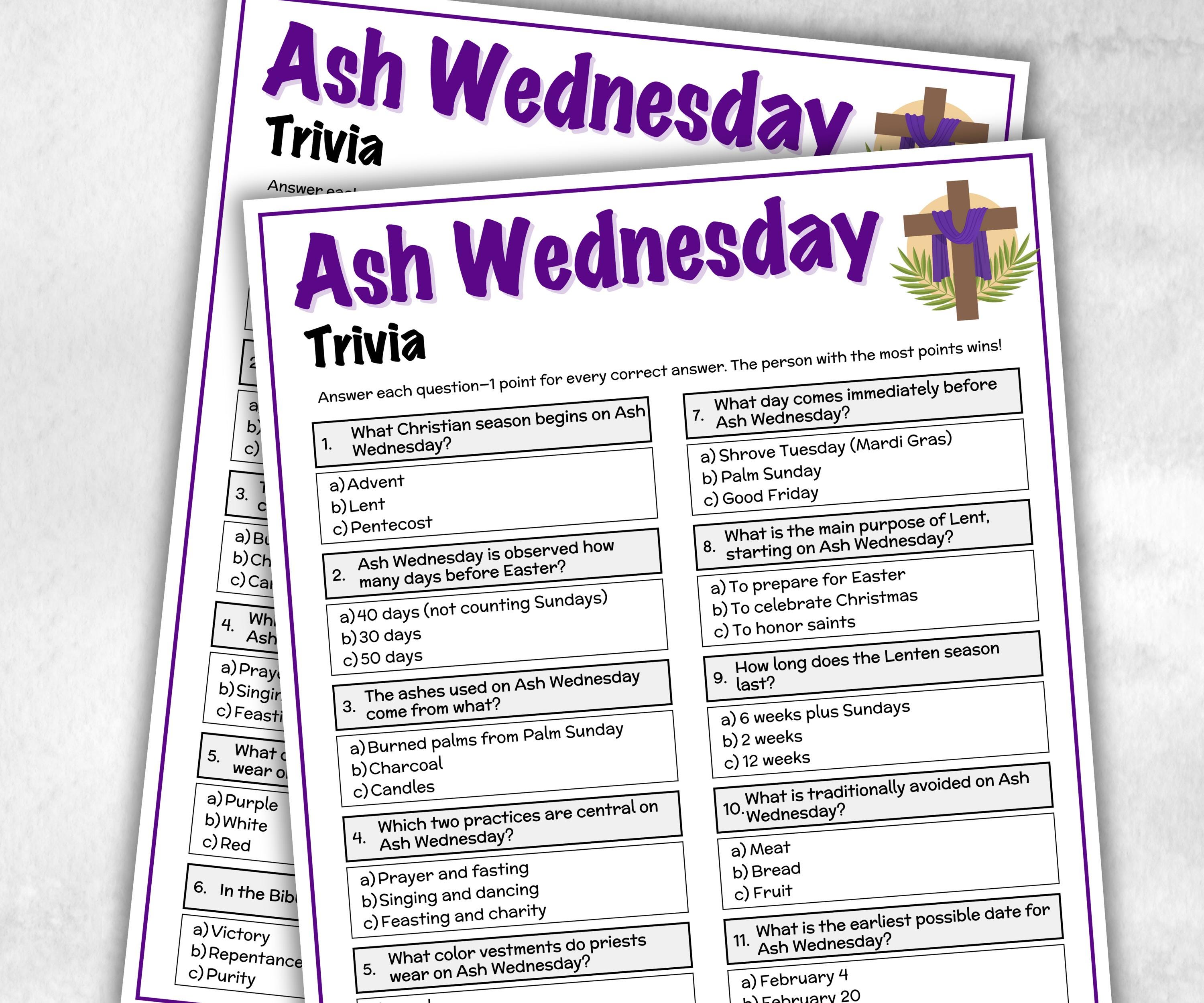 Printable Ash Wednesday Trivia, Classroom Riddles, Church Fundraiser, Adult Teen church Icebreaker game, Easter Trivia Game, Lenten Lent-Office Supplies -TheHustlingCatLady-Party Games