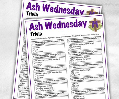Printable Ash Wednesday Trivia, Classroom Riddles, Church Fundraiser, Adult Teen church Icebreaker game, Easter Trivia Game, Lenten Lent-Office Supplies -TheHustlingCatLady-Party Games