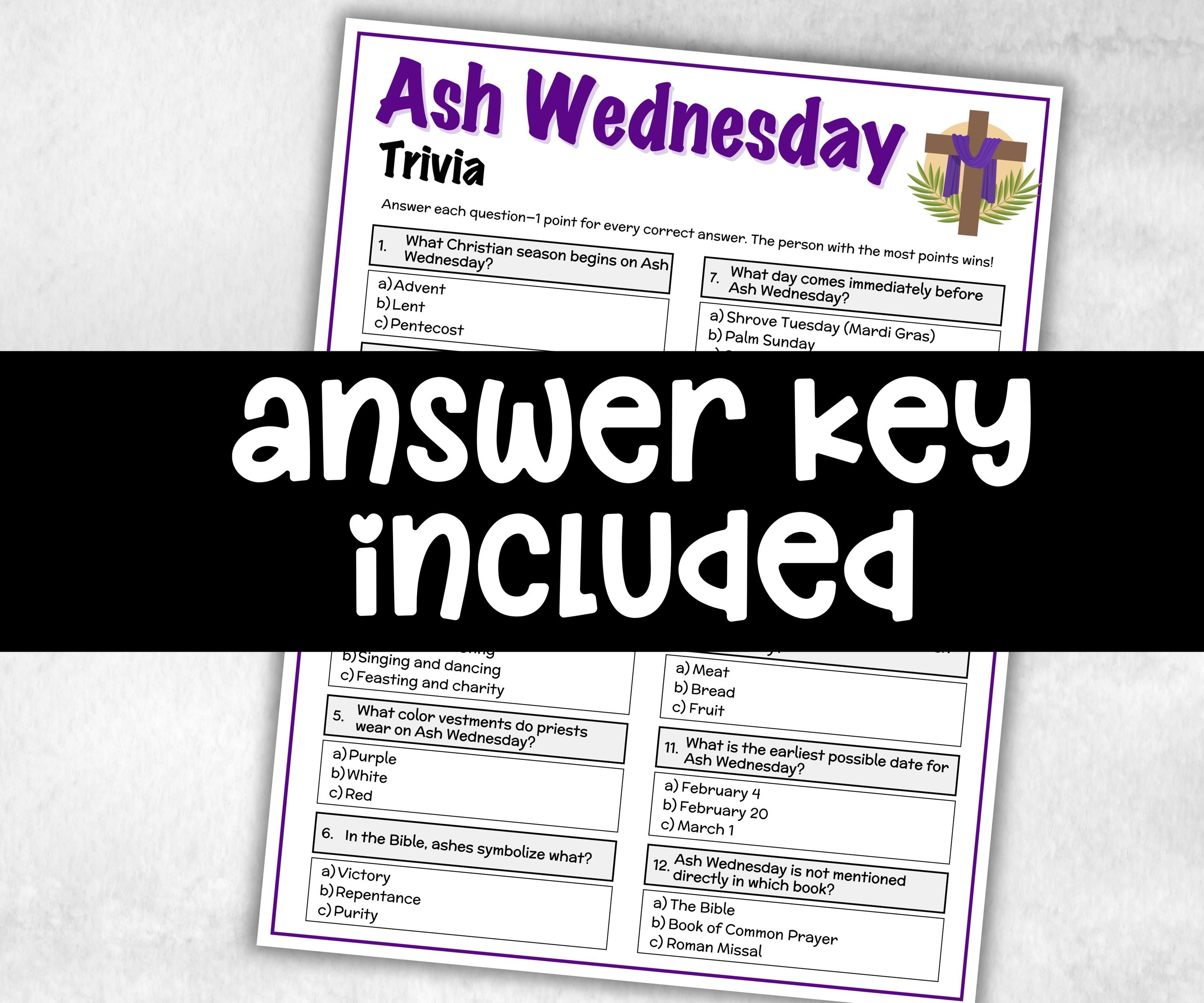 Printable Ash Wednesday Trivia, Classroom Riddles, Church Fundraiser, Adult Teen church Icebreaker game, Easter Trivia Game, Lenten Lent-Office Supplies -TheHustlingCatLady-Party Games