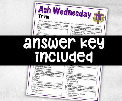 Printable Ash Wednesday Trivia, Classroom Riddles, Church Fundraiser, Adult Teen church Icebreaker game, Easter Trivia Game, Lenten Lent-Office Supplies -TheHustlingCatLady-Party Games