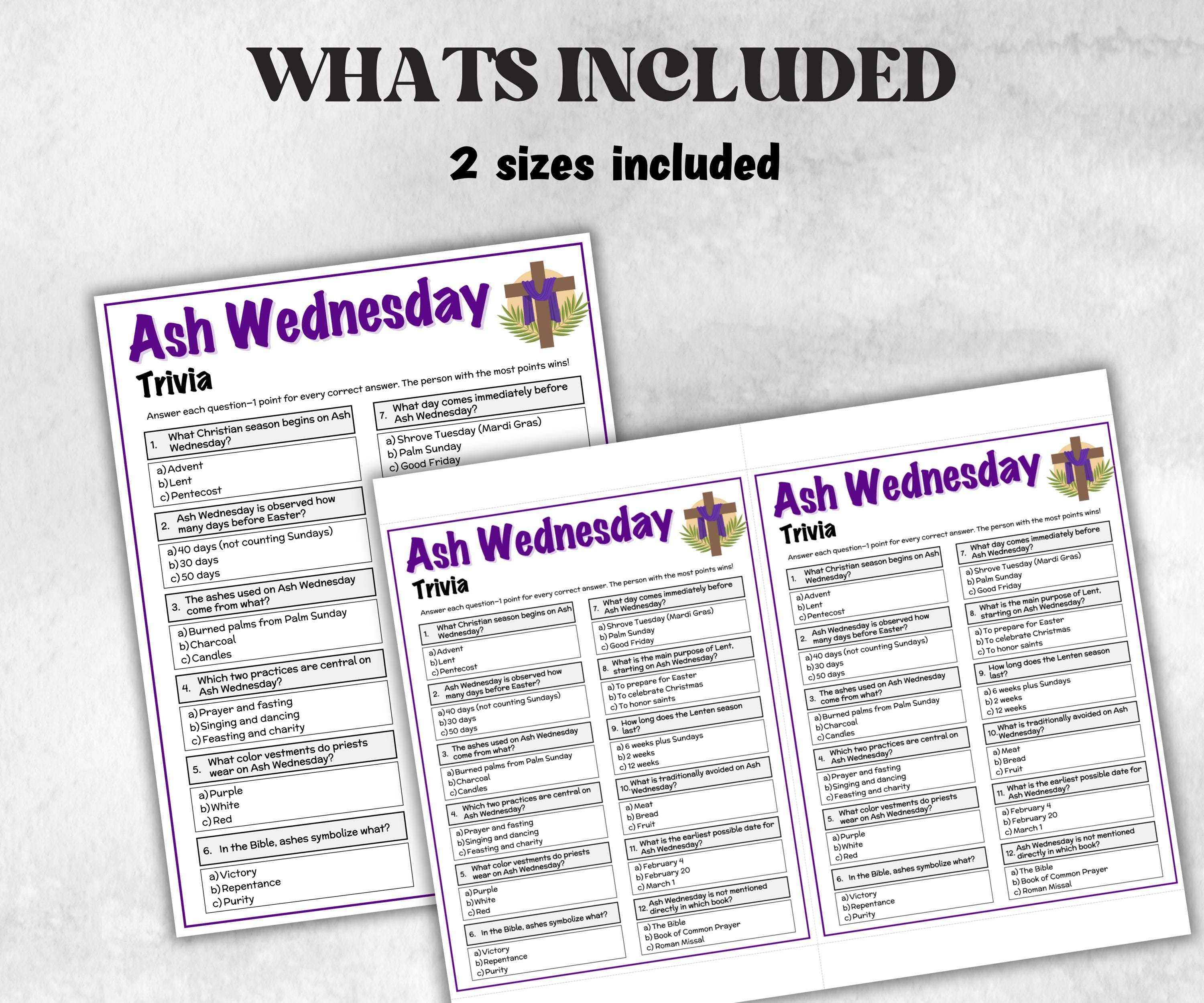 Printable Ash Wednesday Trivia, Classroom Riddles, Church Fundraiser, Adult Teen church Icebreaker game, Easter Trivia Game, Lenten Lent-Office Supplies -TheHustlingCatLady-Party Games