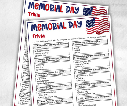 memorial day trivia, patriotic trivia, american indigenous party, american army quiz, Family Reunion, dinner party, army soldier military-Holidays -TheHustlingCatLady-Party Games
