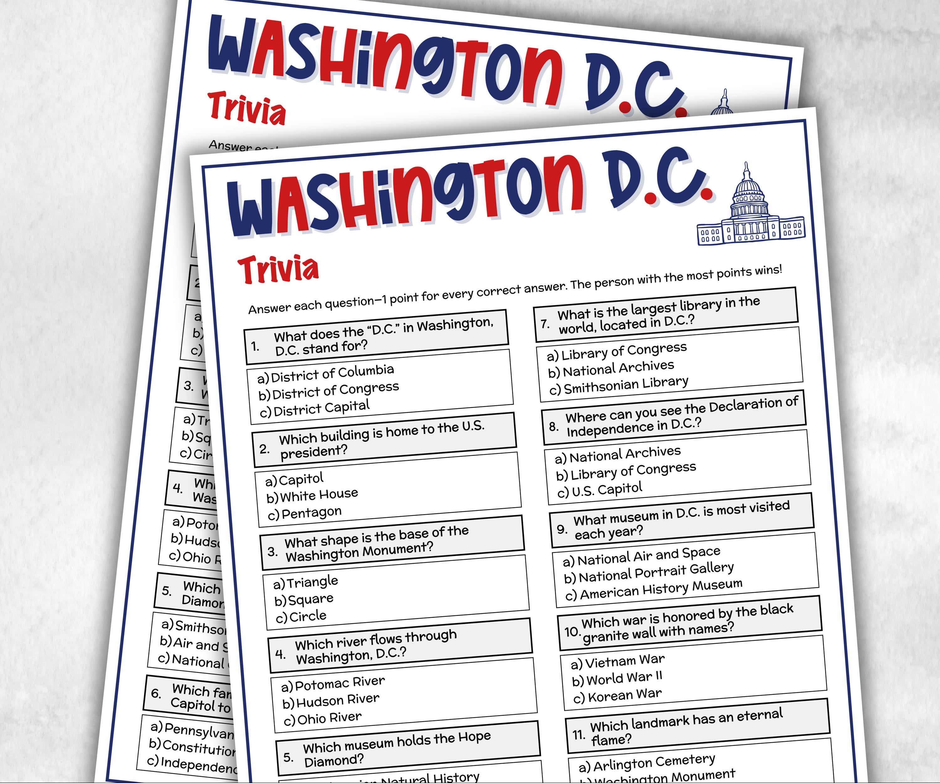 Washington DC trivia, Road trip game, USA roadtrip, 50 states, USA capital, dinner party ideas, kids, teen adult senior activity, vacation-Holidays -TheHustlingCatLady-Party Games