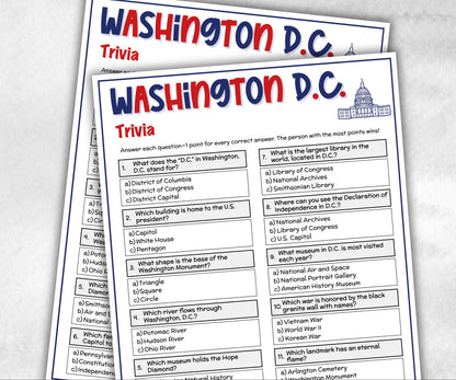 Washington DC trivia, Road trip game, USA roadtrip, 50 states, USA capital, dinner party ideas, kids, teen adult senior activity, vacation-Holidays -TheHustlingCatLady-Party Games