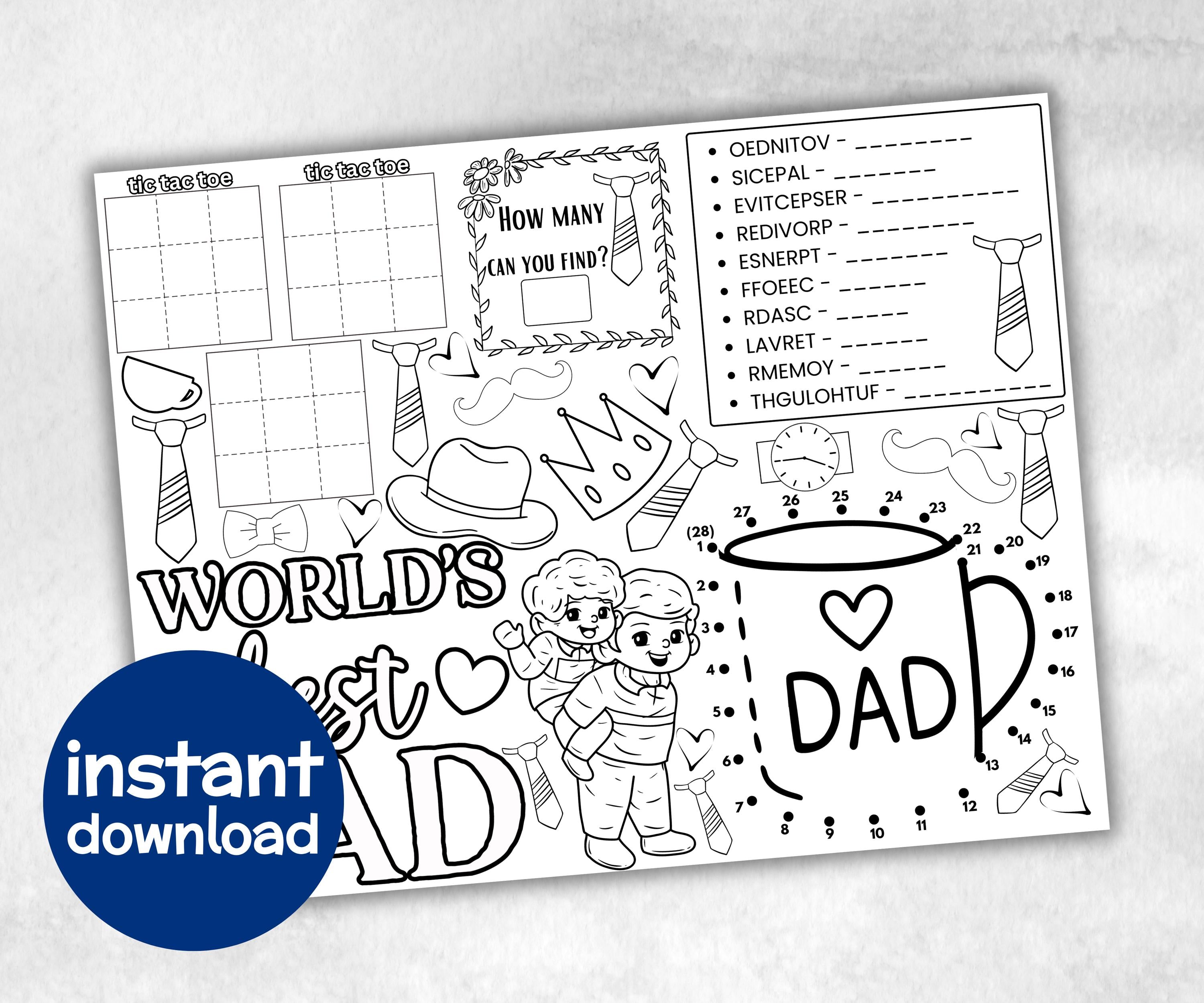 Father's Day printable Placemat, Fathers Day Activity, Coloring All About My Dad, Fathers Day Games, Fathers Day Crafts, Dad Gift From Kid-Holidays -TheHustlingCatLady-Party Games