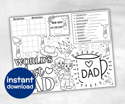 Father's Day printable Placemat, Fathers Day Activity, Coloring All About My Dad, Fathers Day Games, Fathers Day Crafts, Dad Gift From Kid-Holidays -TheHustlingCatLady-Party Games
