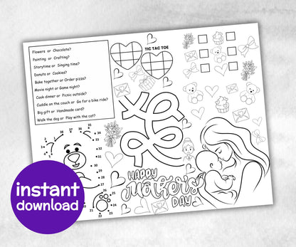 Mothers Day Placemat, Activity Placemat, Coloring Placemat, Gifts For Mom, All About My Mom, Activity Sheet, Mothers Day Craft, keepsake-Holidays -TheHustlingCatLady-Party Games