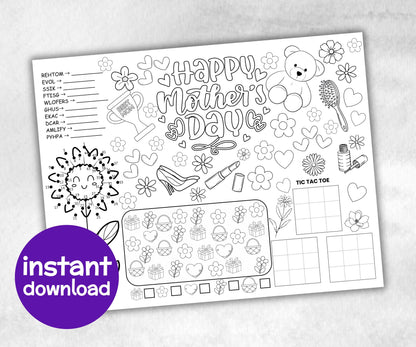 Mothers Day Placemat, Activity Placemat, Coloring Placemat, Gifts For Mom, All About My Mom, Activity Sheet, Mothers Day Craft, keepsake-Holidays -TheHustlingCatLady-Party Games