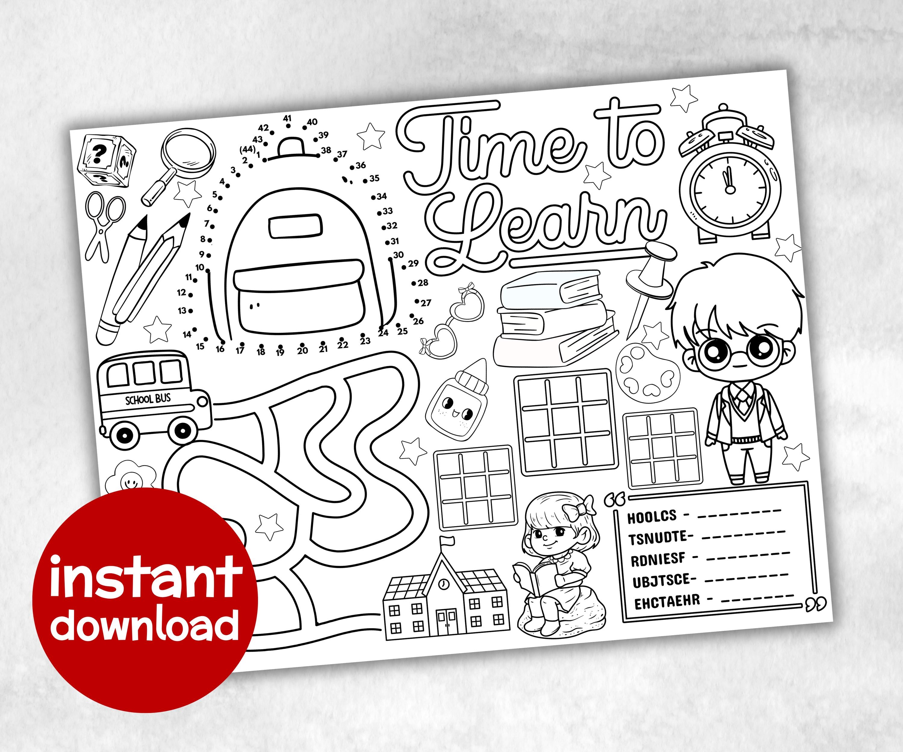 Back to school Placemat, First Day Of School, Classroom Activity, Coloring Placemats, Teacher Resources, Homeschool Activity, Learning sheet-Holidays -TheHustlingCatLady-Party Games