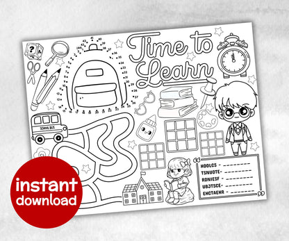 Back to school Placemat, First Day Of School, Classroom Activity, Coloring Placemats, Teacher Resources, Homeschool Activity, Learning sheet-Holidays -TheHustlingCatLady-Party Games