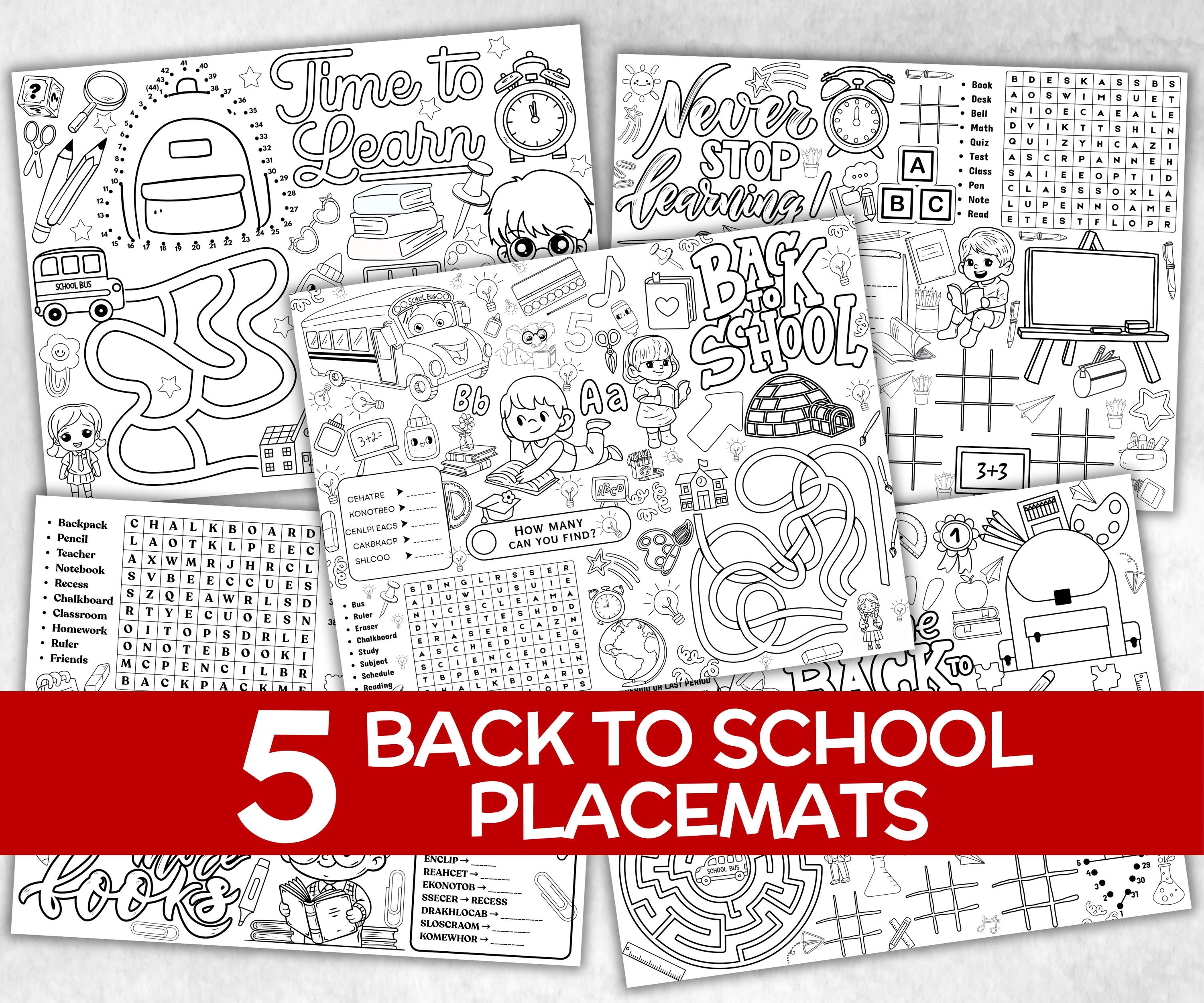 Back to school Placemat, First Day Of School, Classroom Activity, Coloring Placemats, Teacher Resources, Homeschool Activity, Learning sheet-Holidays -TheHustlingCatLady-Party Games